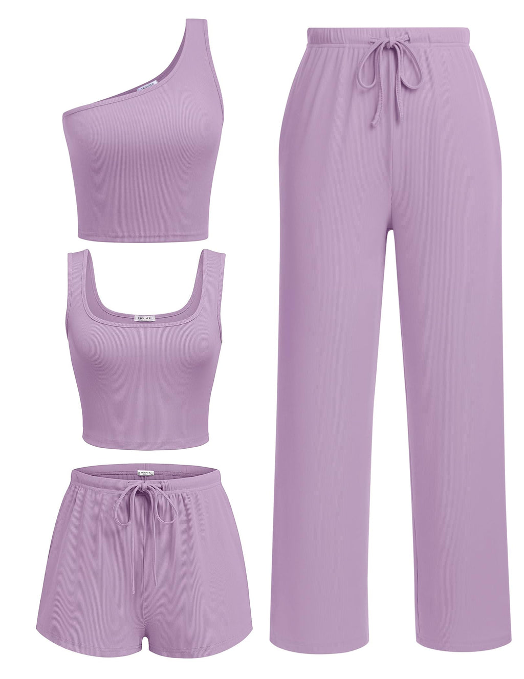 Ekouaer 4 Piece Sets for Women Casual Lounge Sets Summer Vacation Outfits | Knit Fabric,Soft and Comfortable, Tank Top and Long/Short Pant with Pockets, for Leisure,Summer Beach Vacation Day.