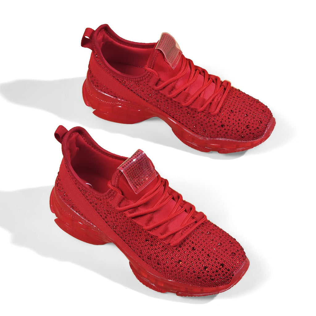 BELOS Women Rhinestone Mesh Slip On Walking Shoes | Fashion Breathable Spakle Glitter Sneaker