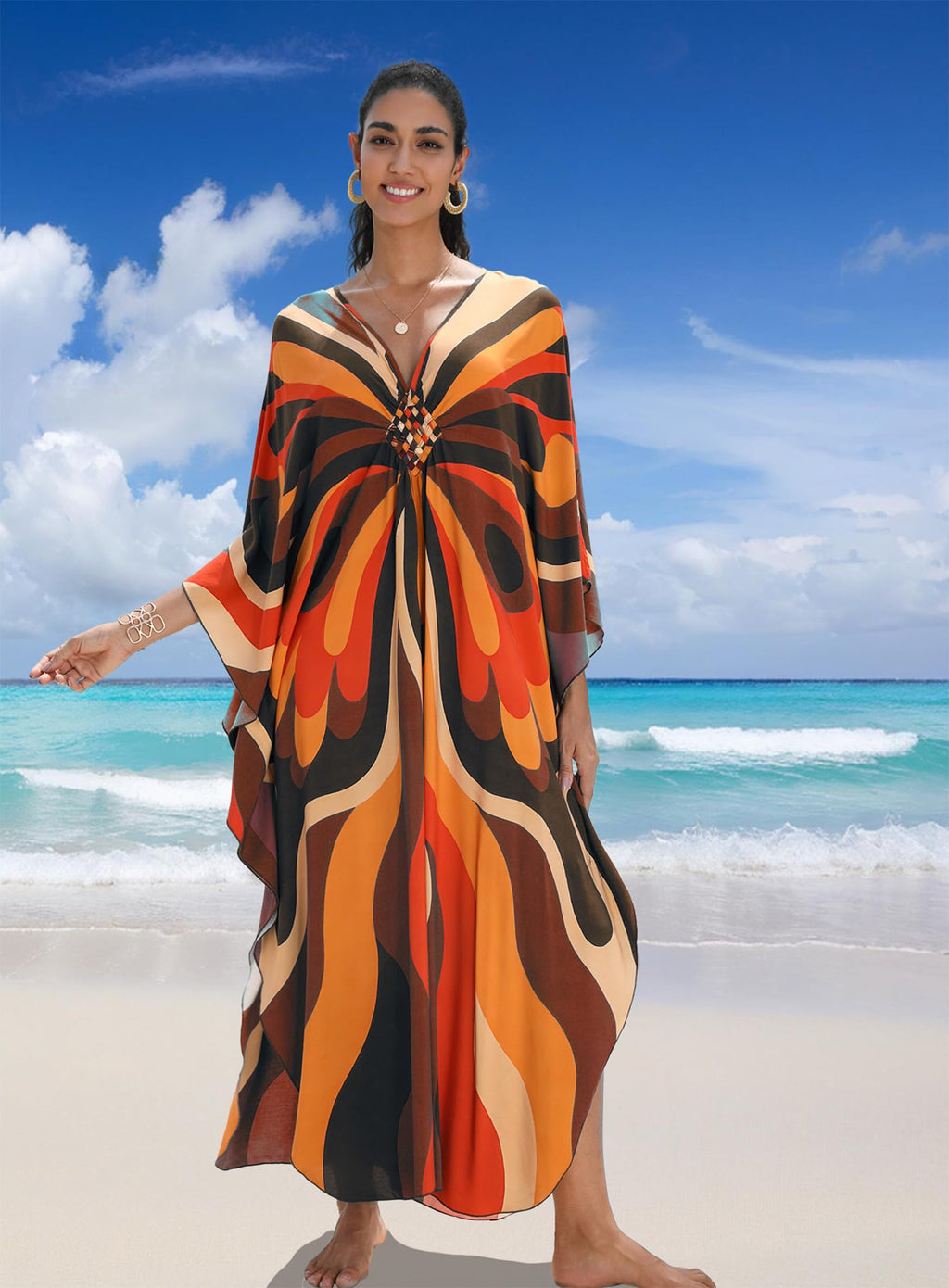 Yanziliu Kaftan Dress for Women,Plus Size Hawaiian Batwing Sleeve Beach Cover Up Summer Swimsuit Dresses