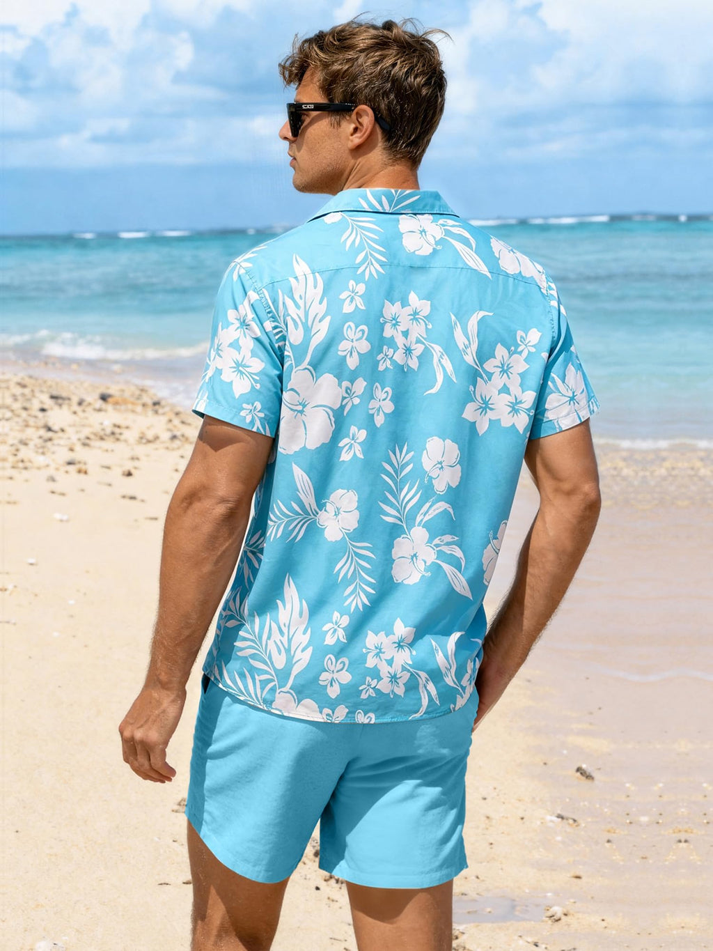 JEMLDL Men's Hawaiian 2 Piece Outfits Floral Button Down Shirts & Linen Shorts Sets Summer Beach Travel Clothes
