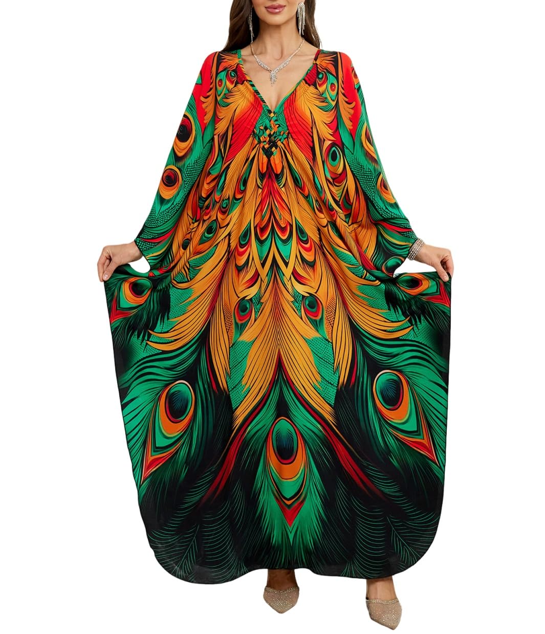 Yanziliu Kaftan Dress for Women,Plus Size Hawaiian Batwing Sleeve Beach Cover Up Summer Swimsuit Dresses