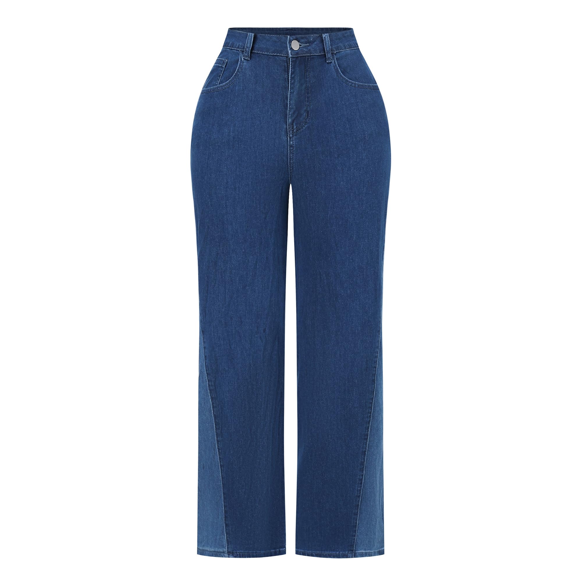 THUNDER STAR Womens High Waisted Wide Leg Jeans Stretchy Distressed Denim Pants