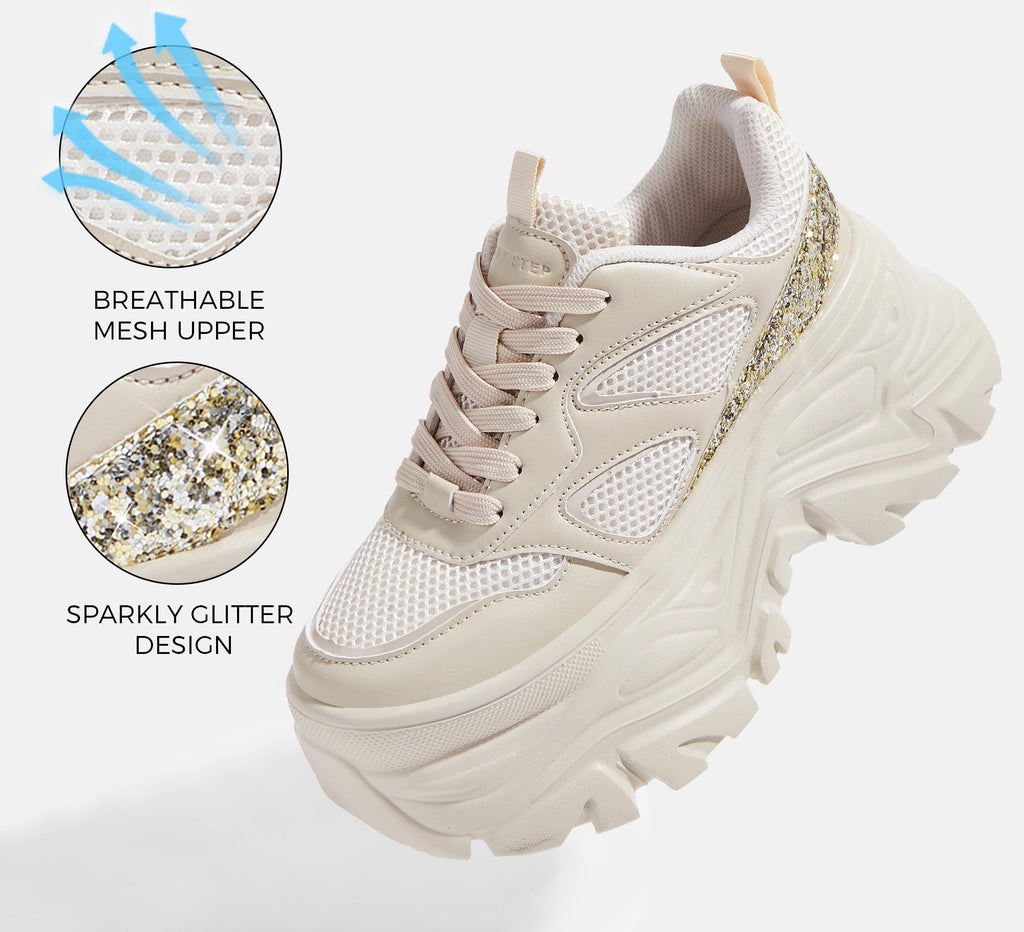 LUCKY STEP Women's Rhinestone Chunky Sneakers Breathable | Lightweight Running Non Slip Breathable Chunky