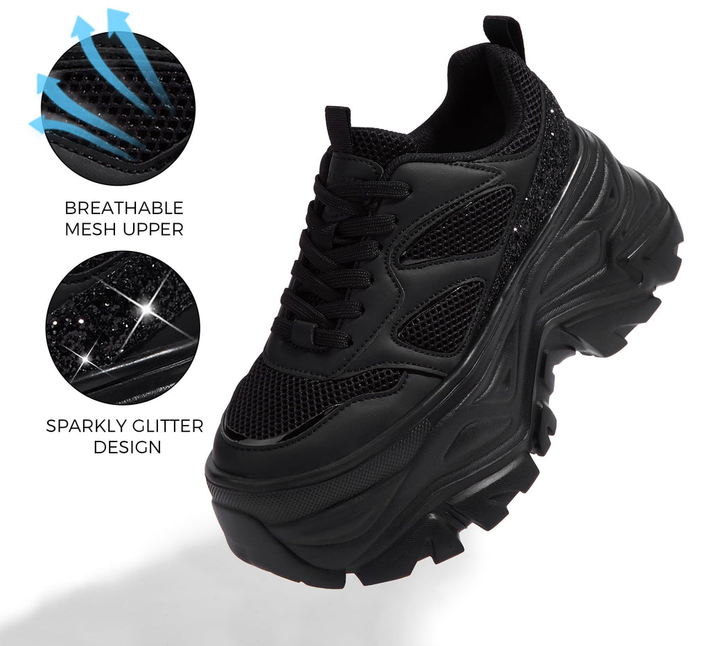 LUCKY STEP Women's Rhinestone Chunky Sneakers Breathable | Lightweight Running Non Slip Breathable Chunky