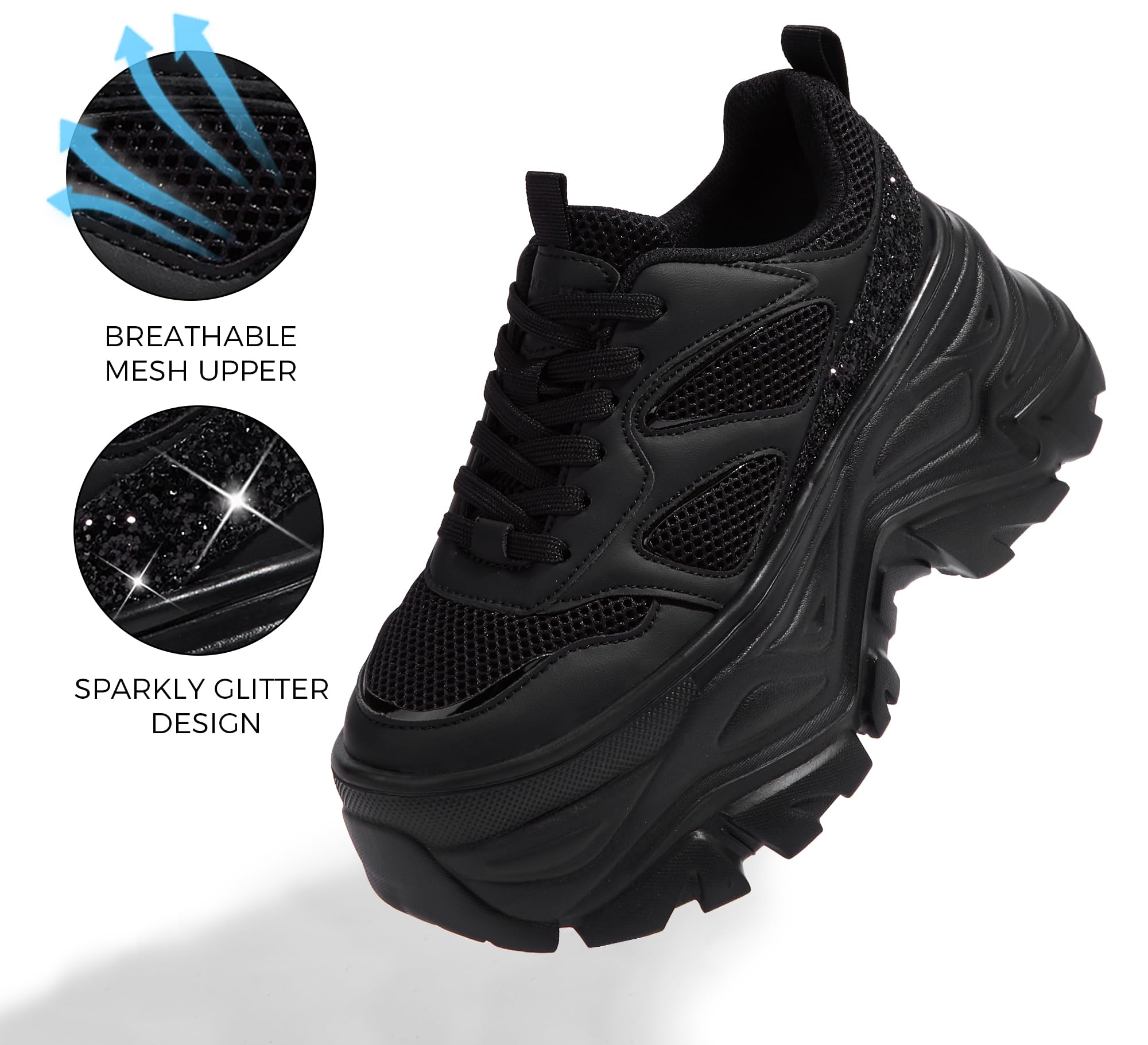 LUCKY STEP Women's Rhinestone Chunky Sneakers Breathable | Lightweight Running Non Slip Breathable Chunky