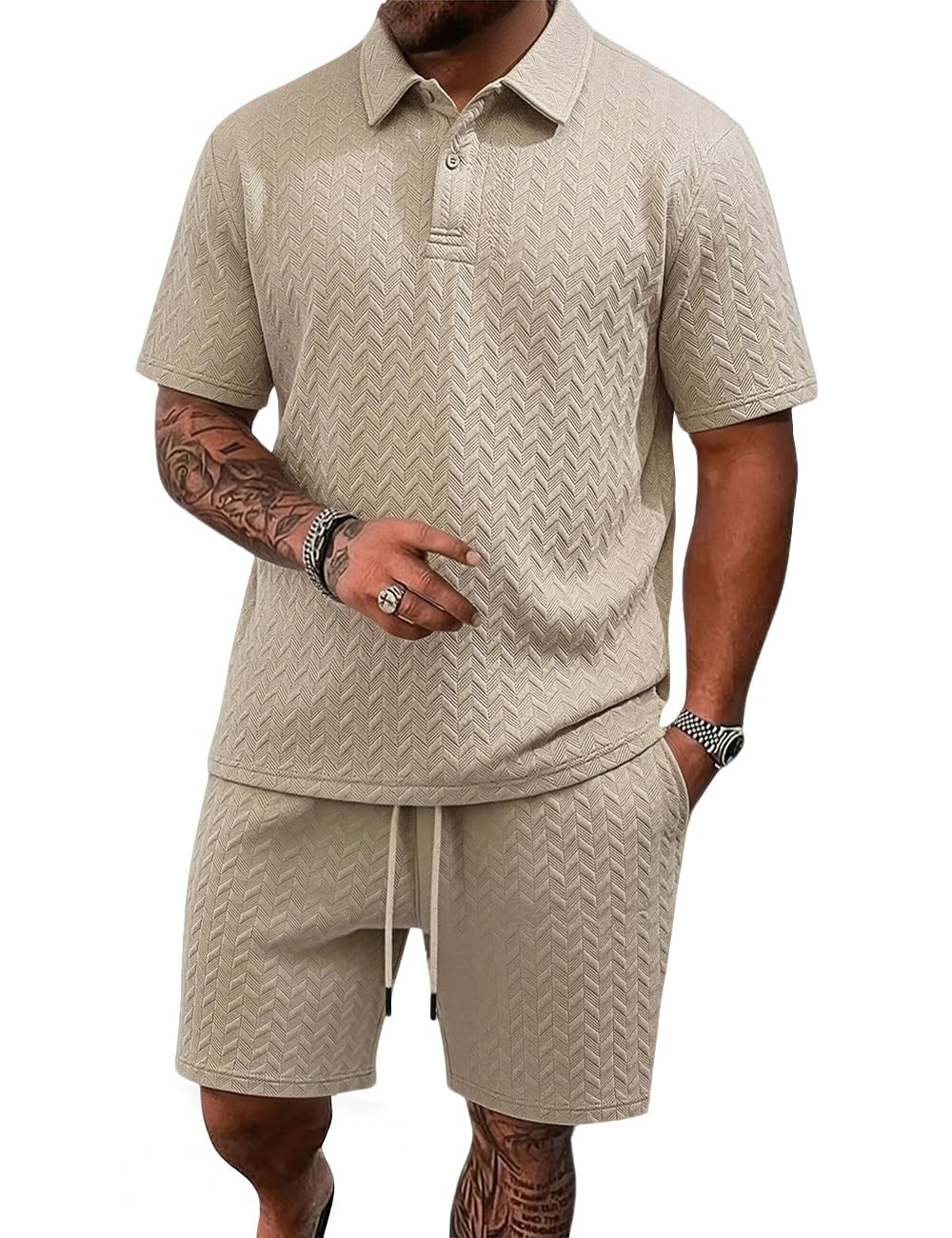 Men's 2 Pieces Outfits Casual Polo Shirt and Shorts Set Collar Athletic Jogging Summer Tracksuit