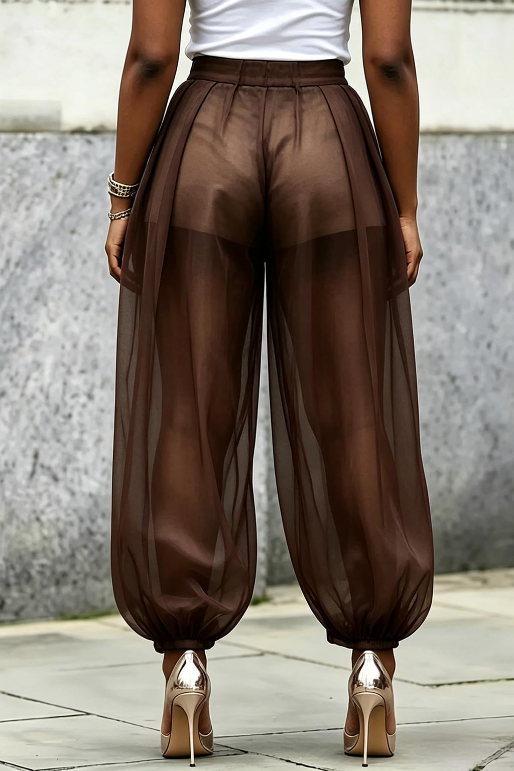 Molisry Women Sheer Mesh Pants Bubble Tulle Patchwork Pants Balloon Trouser | Loose Fit Cover Up Trousers,Built In Shorts Lining