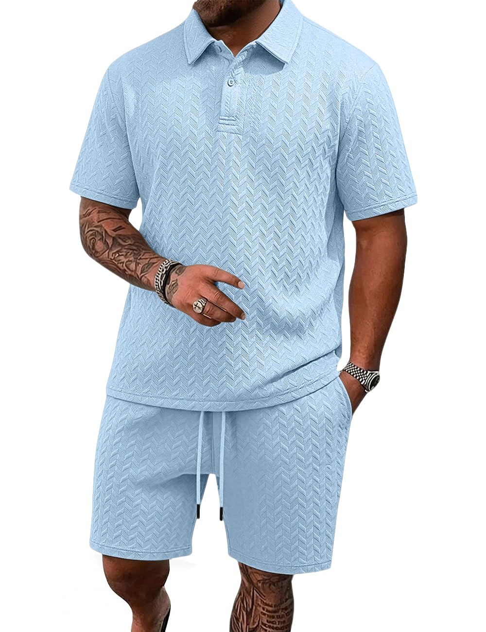 Men's 2 Pieces Outfits Casual Polo Shirt and Shorts Set Collar Athletic Jogging Summer Tracksuit