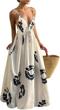 SOLY HUX Women's Boho Floral Print Backless Maxi Dress Tie Front Deep V Neck Sleeveless A Line Flowy Dresses
