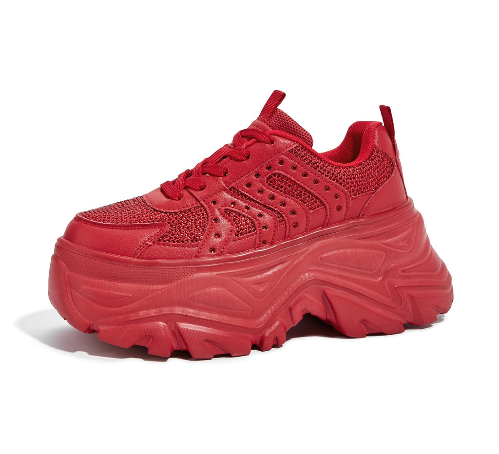 LUCKY STEP Women's Rhinestone Chunky Sneakers Breathable | Lightweight Running Non Slip Breathable Chunky