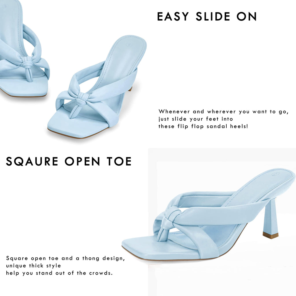 Coutgo Womens Thong Heels Mules Kitten Heel Square Toe Flip Flops Sandals | Slip On Dress Shoes, Comfortable Low Heel, Open Toe, Summer Beach, Party, Casual, Going Out