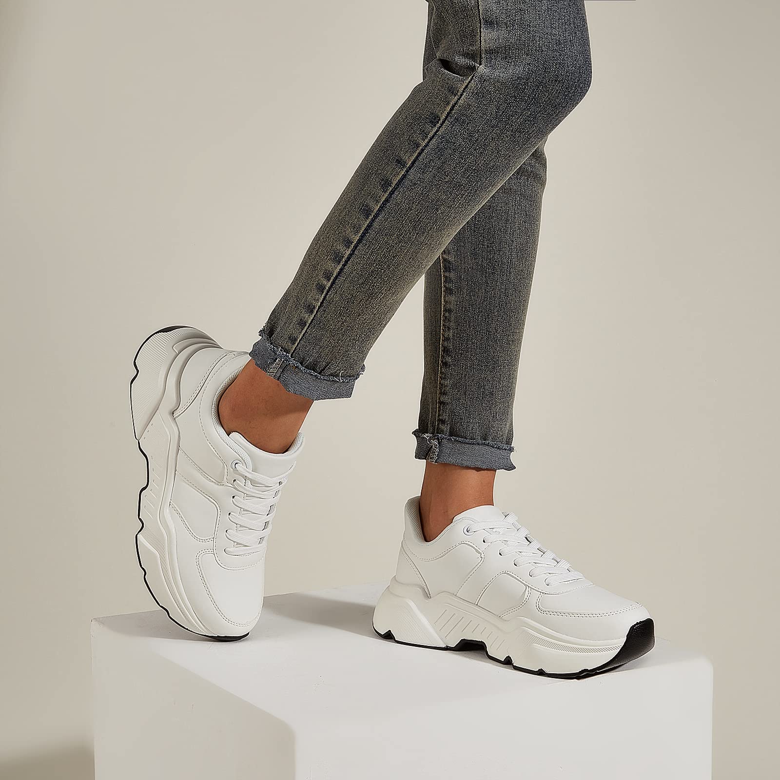 BELOS Women Platform Chunky Sneakers Fashion Dad Sneakers | Casual Lace Up Comfortable Lightweigt Walking Shoes