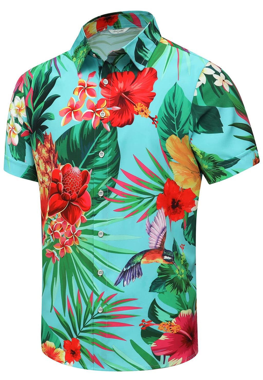 SheLucki Hawaiian Shirt for Men, Unisex Summer Beach Casual Short Sleeve Button Down Shirts, Printed Palmshadow Clothing