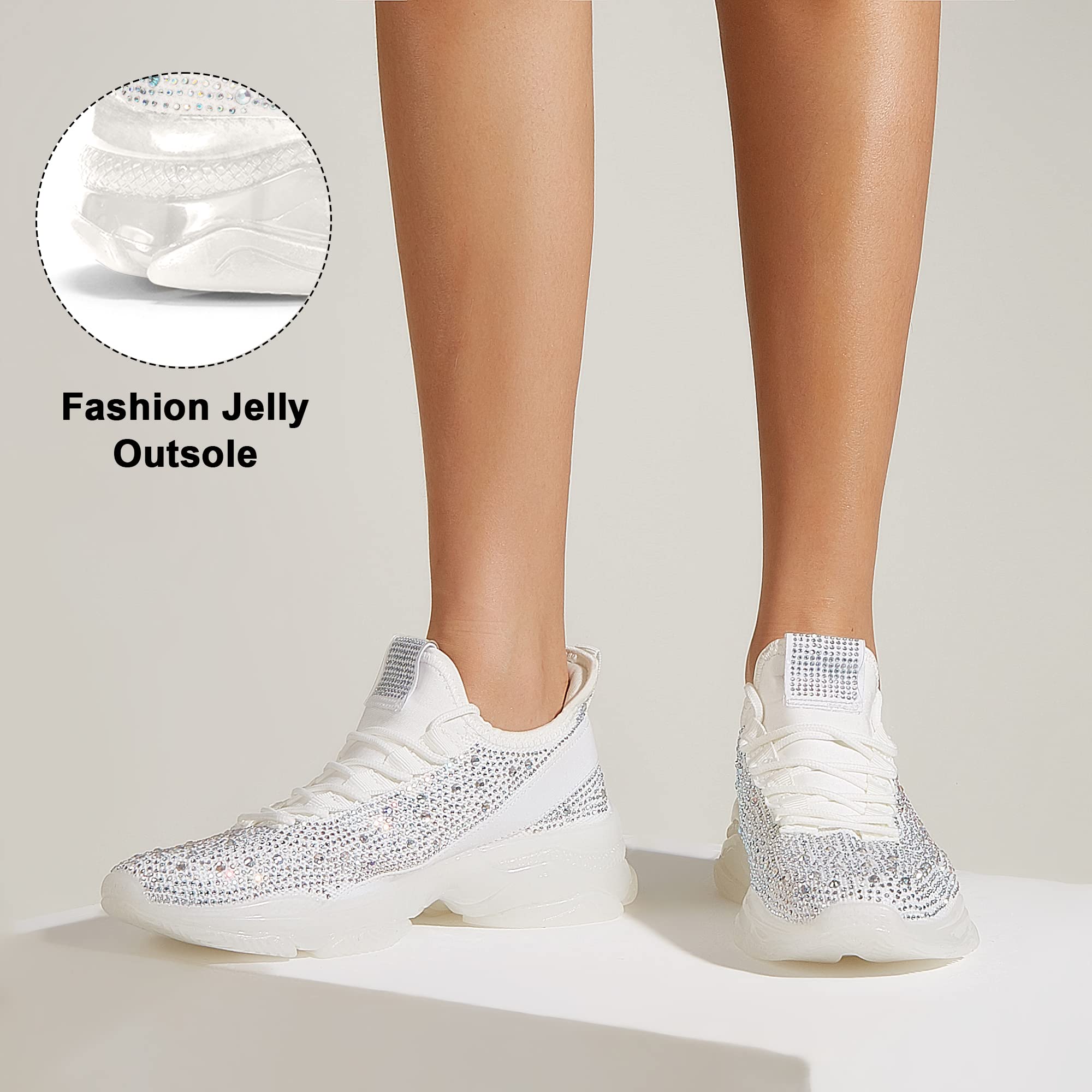 BELOS Women Rhinestone Mesh Slip On Walking Shoes | Fashion Breathable Spakle Glitter Sneaker