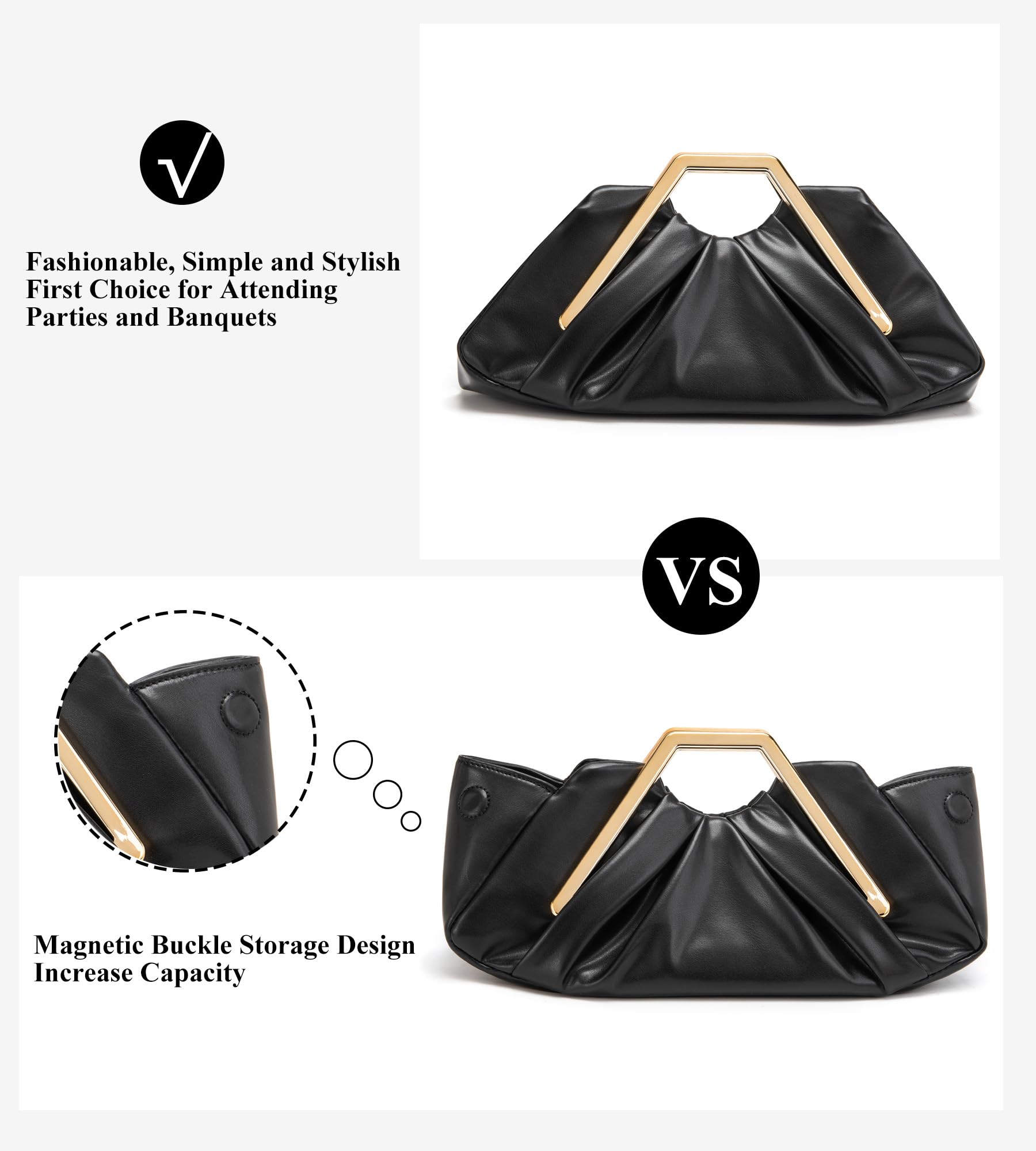 myfriday Elegant Ruched Clutch Purse, Soft Dumpling Evening Bag | for Women