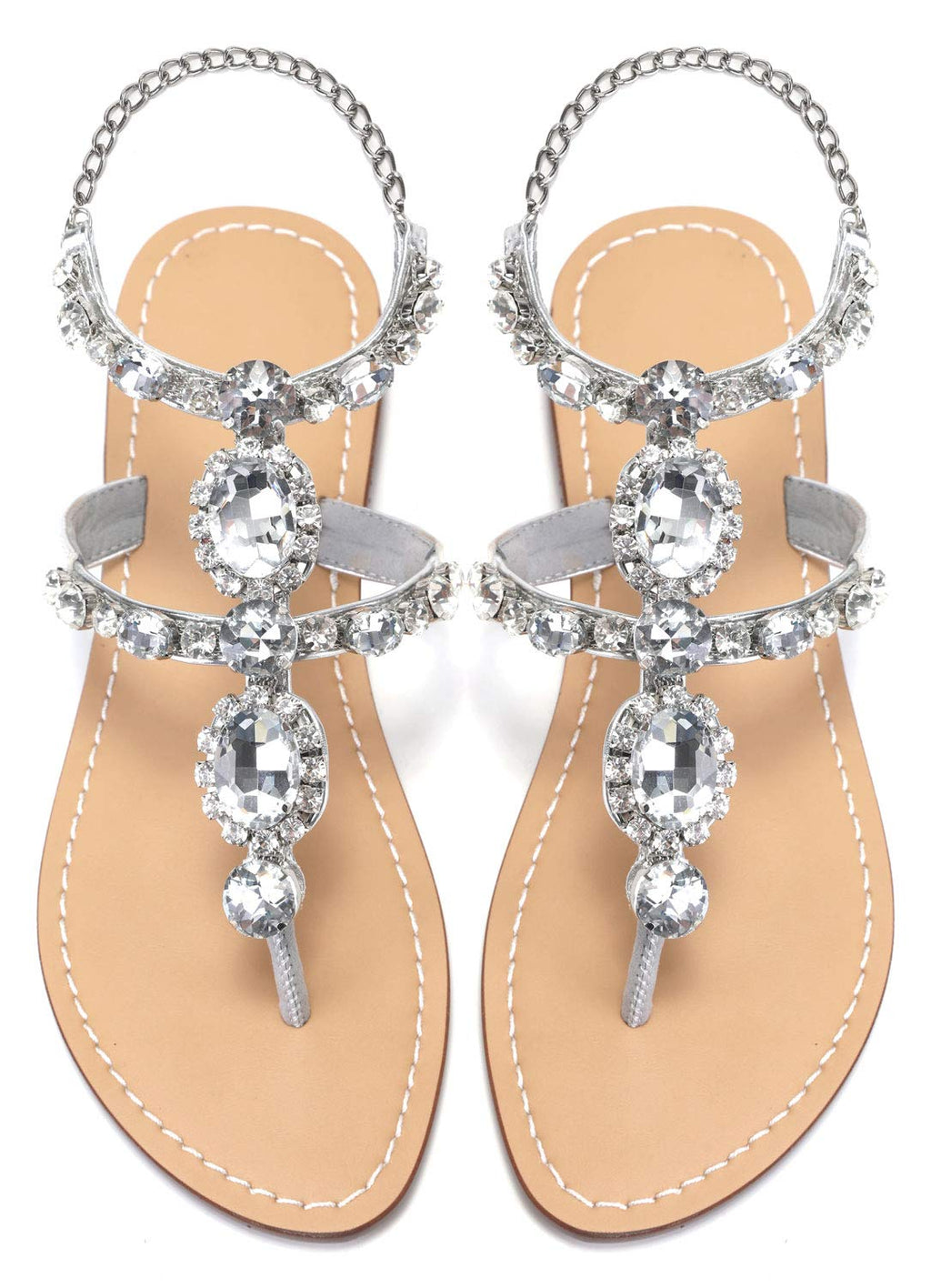 ZhuLinFeng Women'S Rhinestone Gladiator Sandals Flat Wedding Sandals Gem Pearl Sparkling Bridal Bridesmaid Sandals Blue Bohemian Sandals