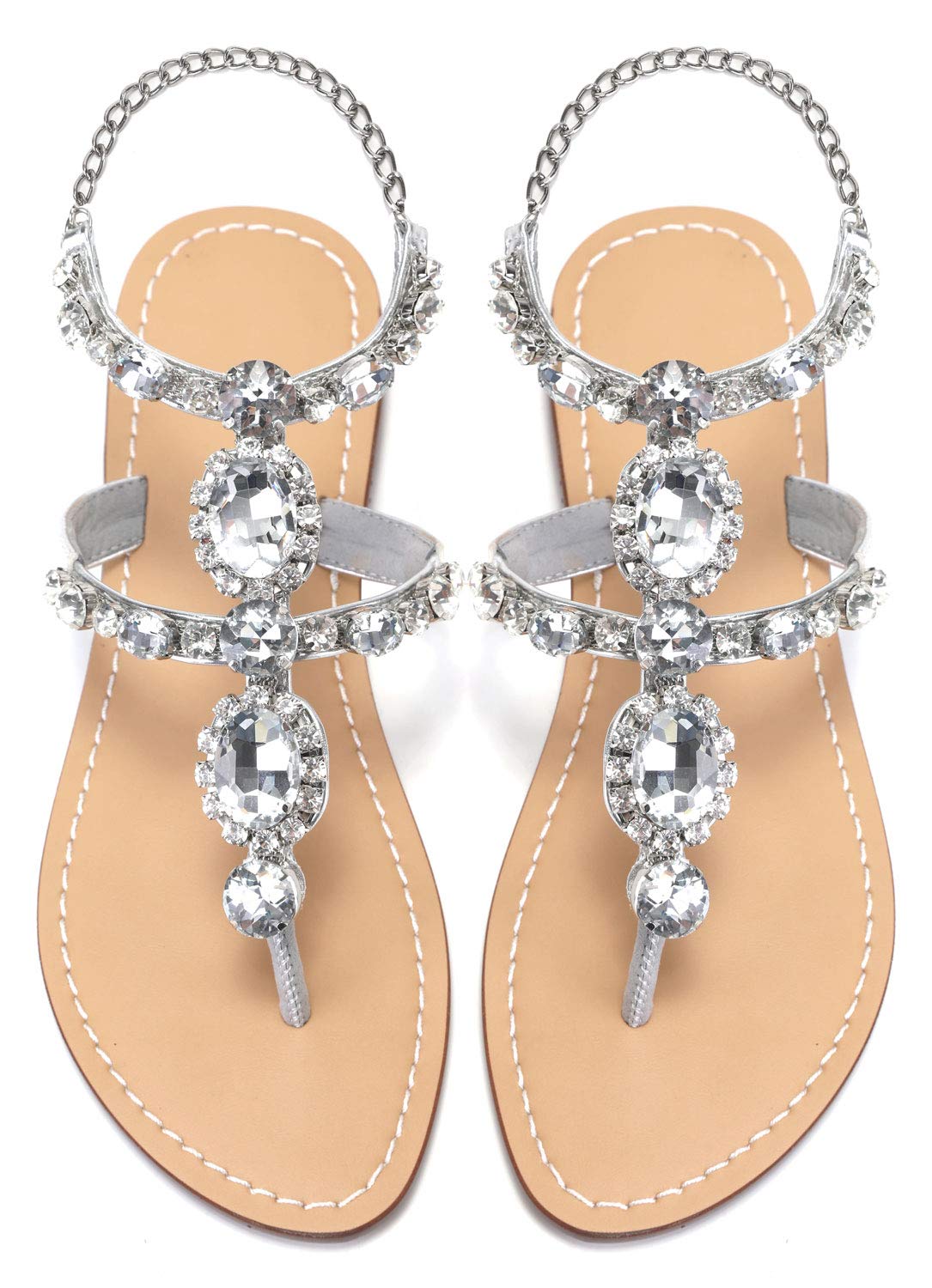 ZhuLinFeng Women'S Rhinestone Gladiator Sandals Flat Wedding Sandals Gem Pearl Sparkling Bridal Bridesmaid Sandals Blue Bohemian Sandals