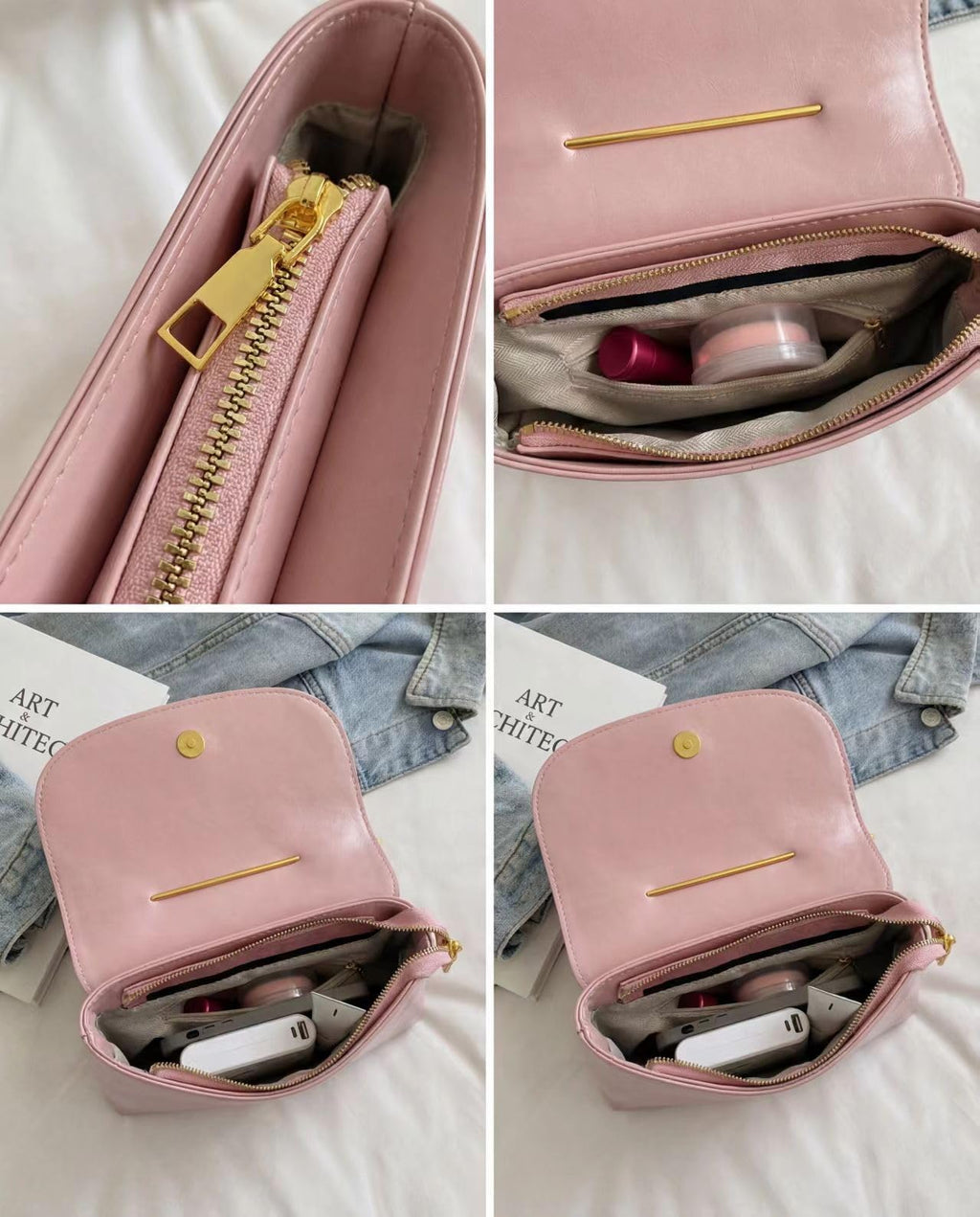 Women's Unique Safety Pin Crossbody Purse | Leather Clutch Bag Gold Handles Chain novelty clutch