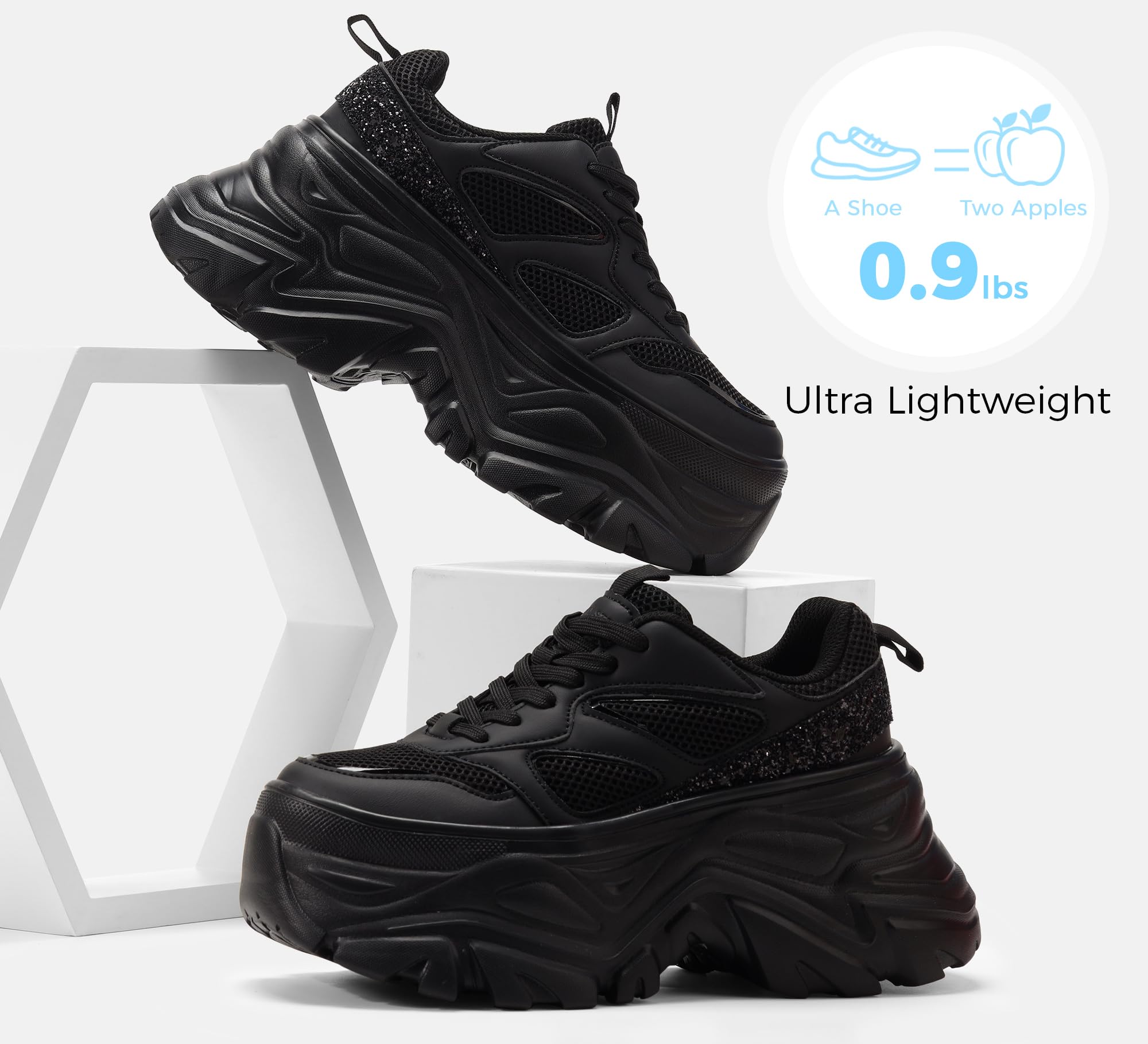 LUCKY STEP Women's Rhinestone Chunky Sneakers Breathable | Lightweight Running Non Slip Breathable Chunky