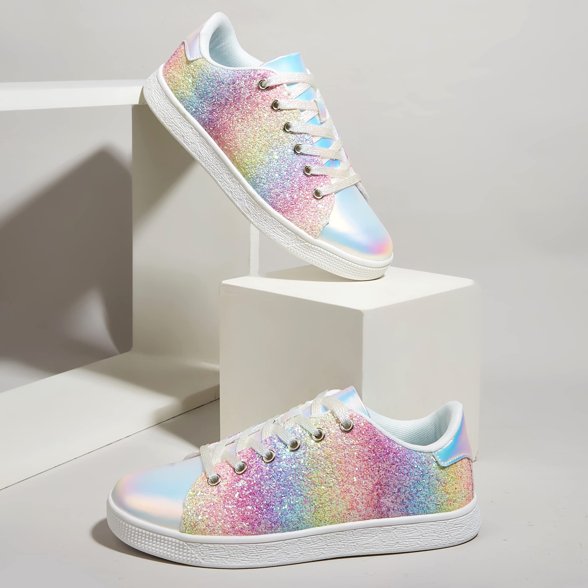 LUCKY STEP Women's Sparkly Glitter Shoes Bling Shiny | Sparkle Bedazzled Fashion Sneaker for Walking Wedding | Dressy Versatile Casual Style