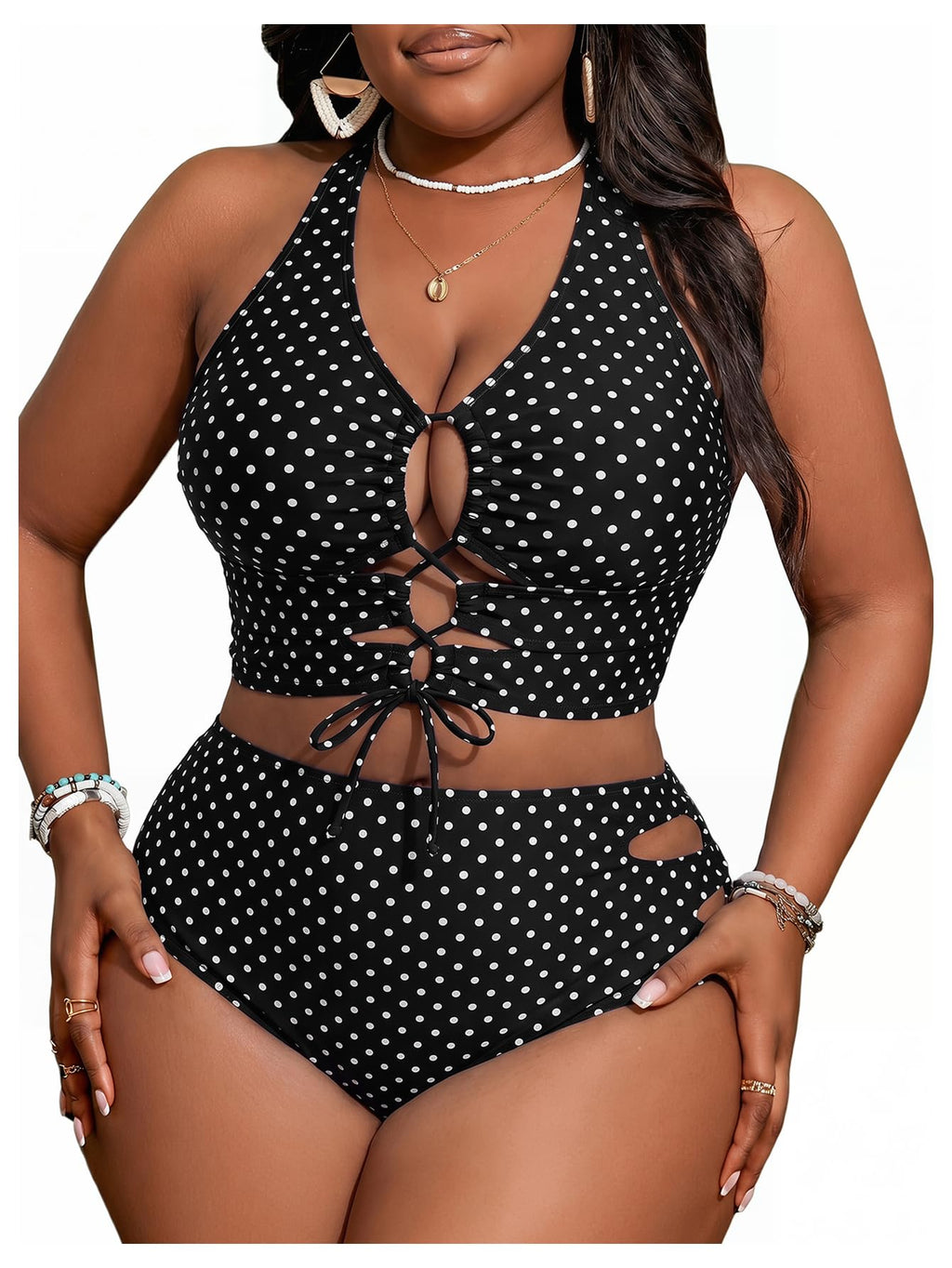 SOLY HUX Womens Plus Size Two Piece Bathing Suit Bikini Swimsuit | Tummy Control, High Waisted Bikini Sets, Adjustable Tie String, Sexy