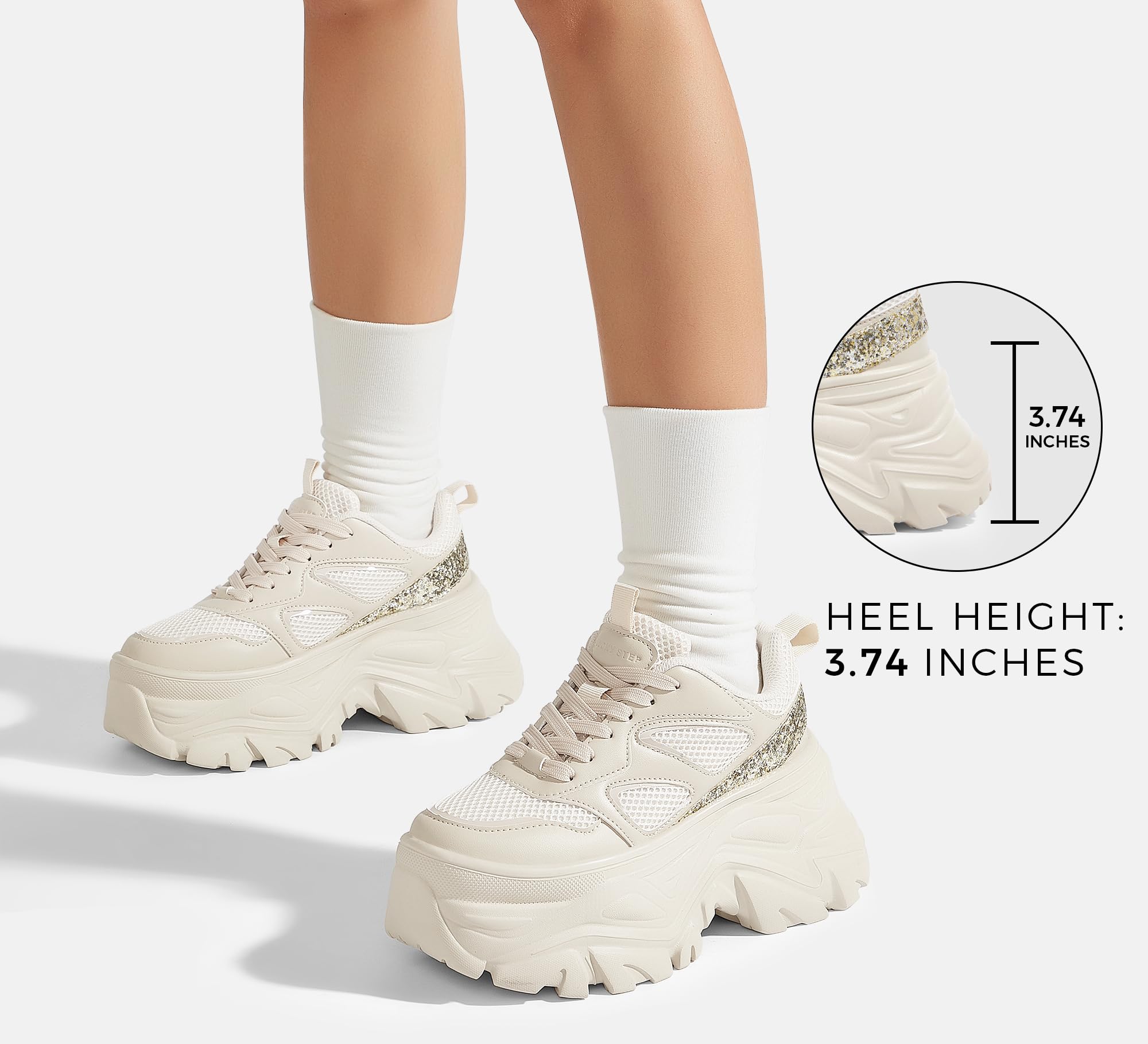 LUCKY STEP Women's Rhinestone Chunky Sneakers Breathable | Lightweight Running Non Slip Breathable Chunky