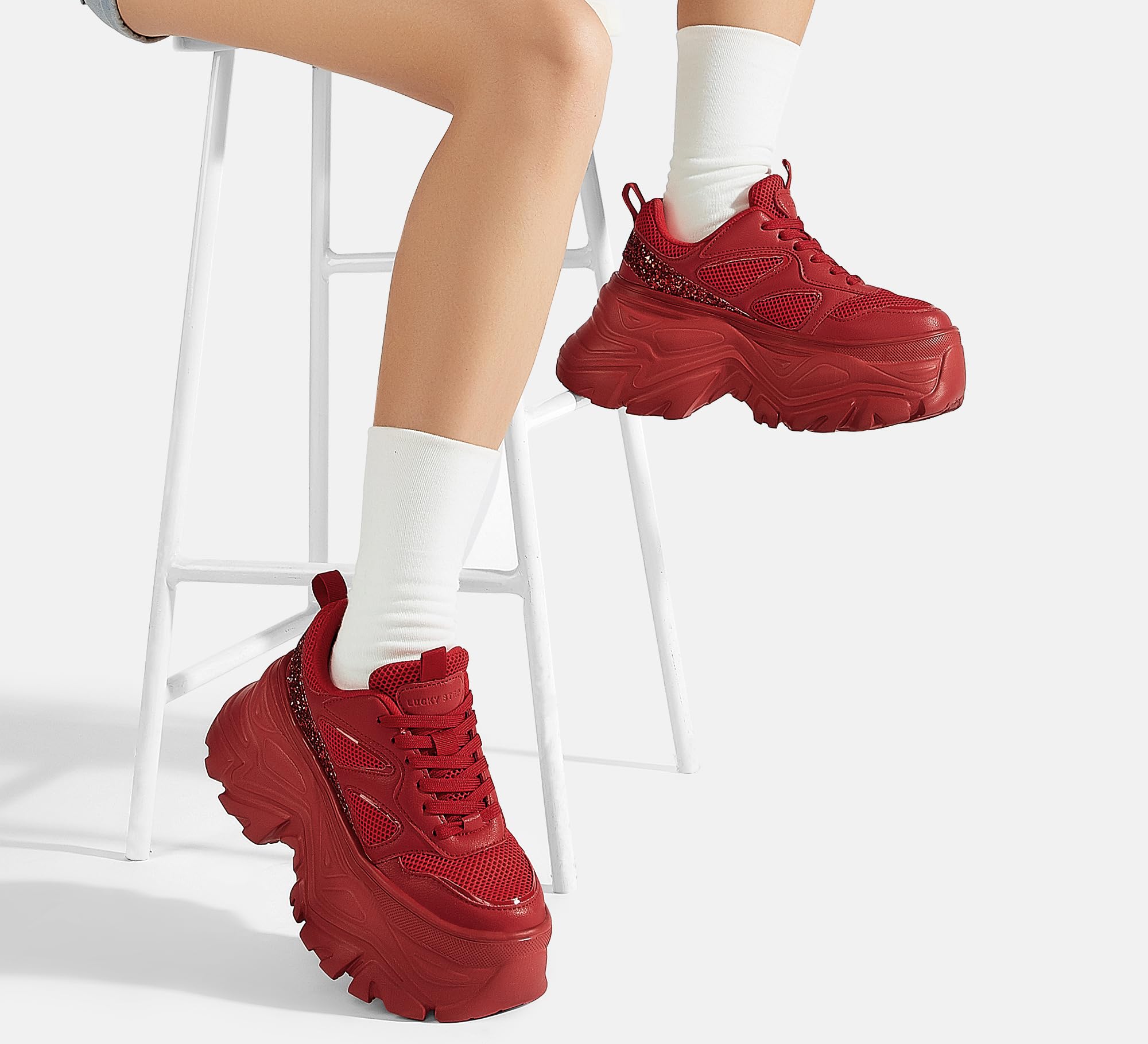 LUCKY STEP Women's Rhinestone Chunky Sneakers Breathable | Lightweight Running Non Slip Breathable Chunky