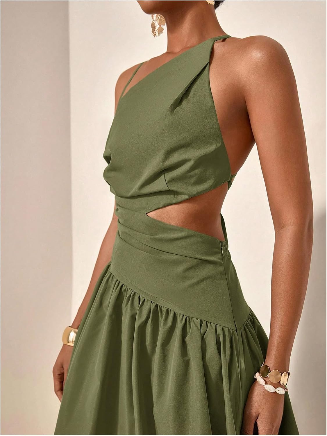 Milumia Women's Cut Out Asymmetrical Maxi Dress Open Back Summer Dresses | Spaghetti Strap, Tie Backless, Ruffle, Summer Vacation, Going Out, Sundress