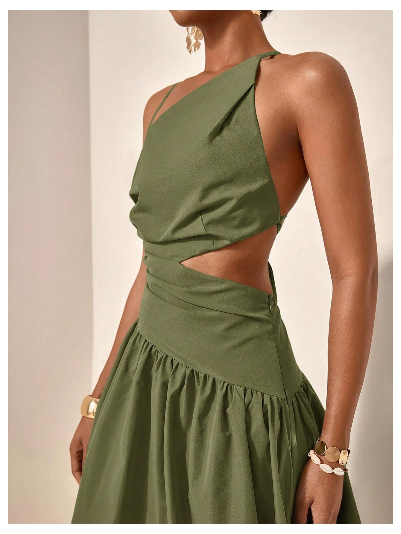 Milumia Women's Cut Out Asymmetrical Maxi Dress Open Back Summer Dresses | Spaghetti Strap, Tie Backless, Ruffle, Summer Vacation, Going Out, Sundress