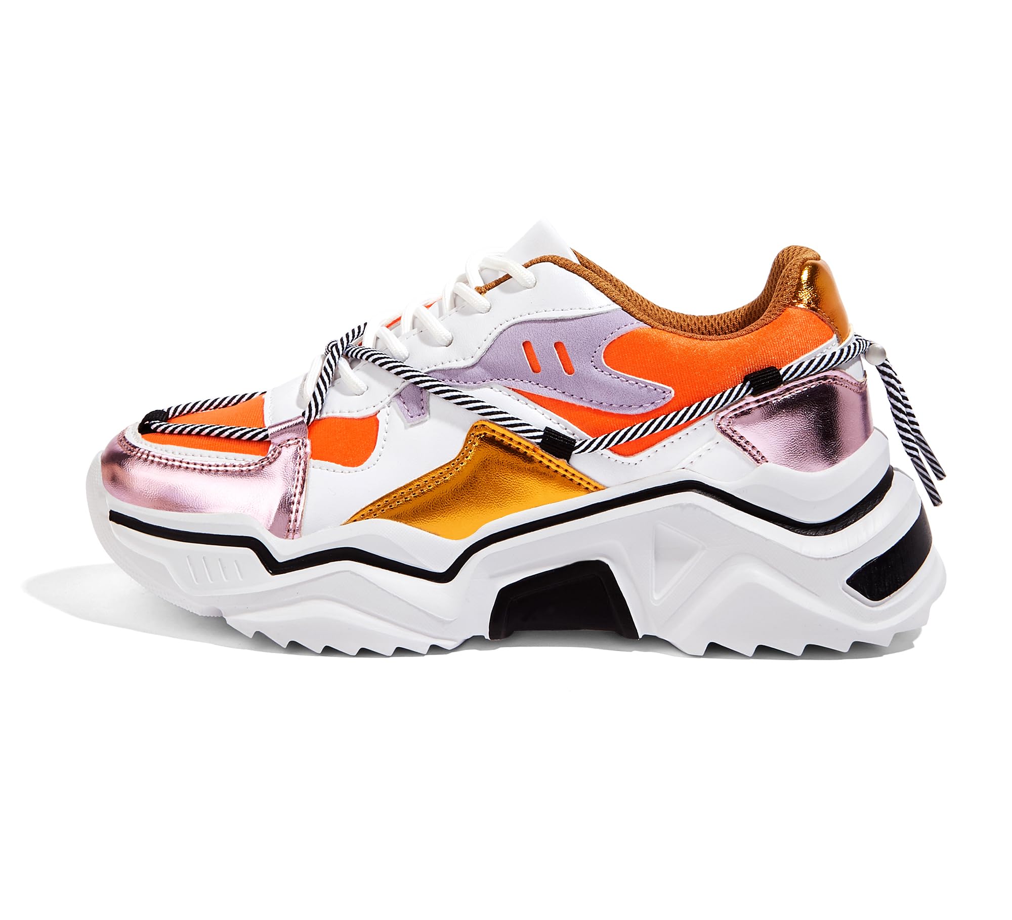 LUCKY STEP Women's Platform Fashion Chunky Dad Sneakers | Colorful | Retro Colorblock | Stylish Cute | Lace-Up Walking Shoes | Anti-Slip