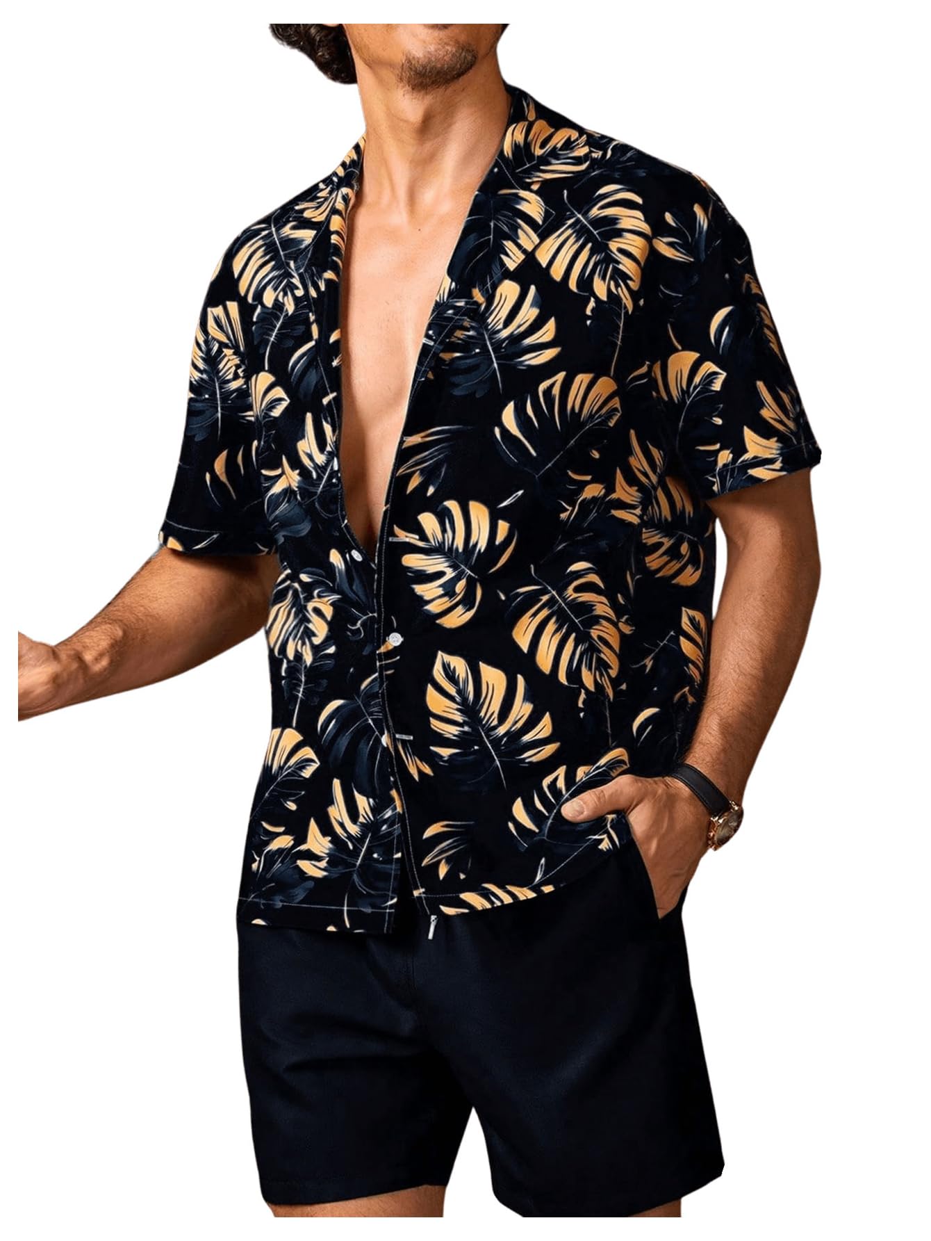 GORGLITTER Men's Beach Cruise Vacation Outfits Floral Shirt and Shorts Sets | Short Sleeve Button Up, Matching Hawaiian Outfits for Couples, Resort Wear