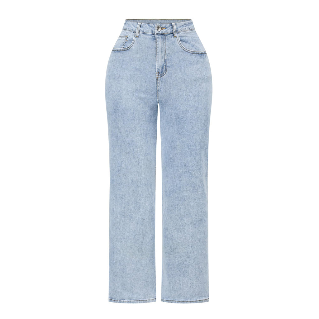 THUNDER STAR Womens High Waisted Wide Leg Jeans Stretchy Distressed Denim Pants