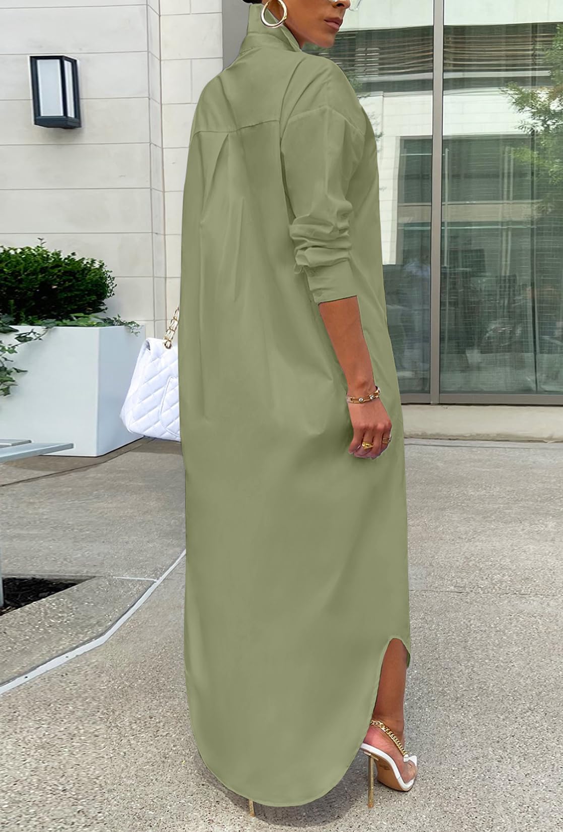 Shirt Dresses for Women Casual Long Sleeve Cotton Button Down Maxi Dresses | Oversized,Solid Color,Loose Fit,Plus Size,Long Shirts,Button Down Dress