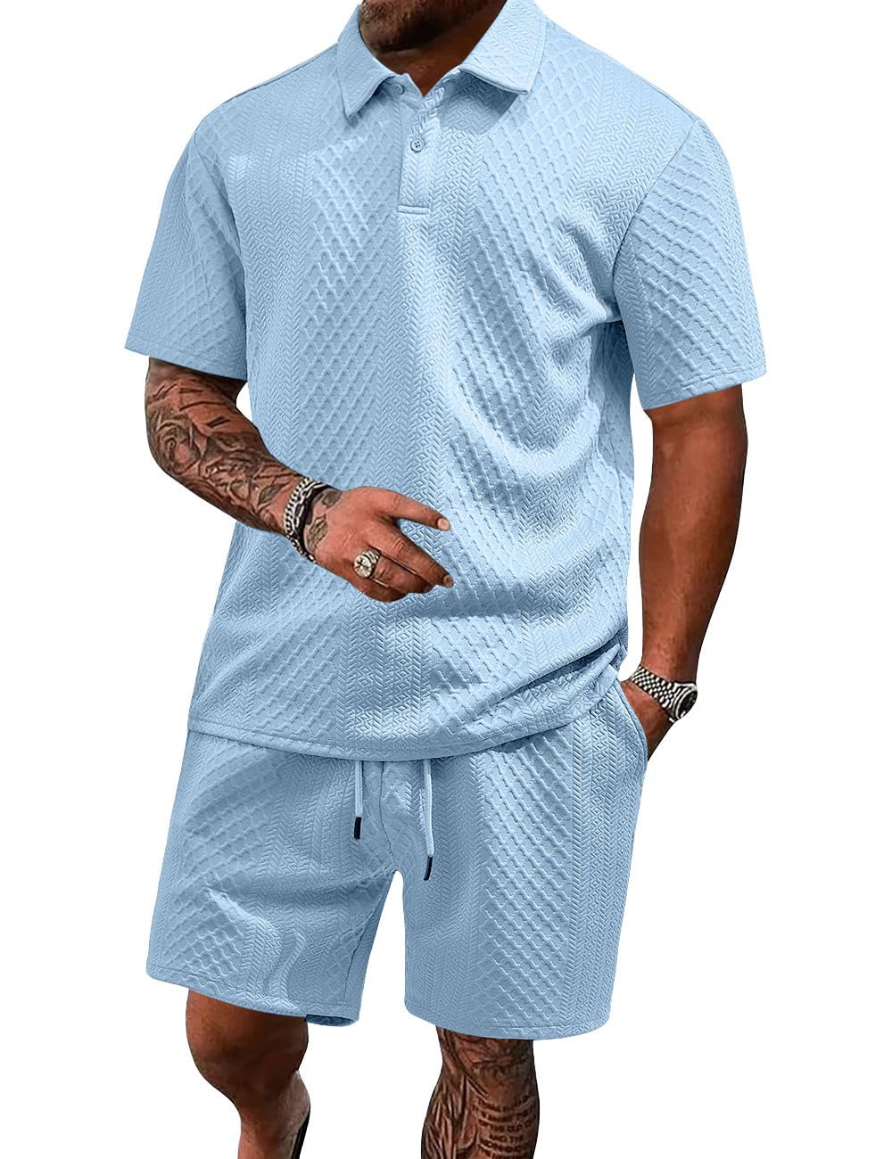 Men's 2 Pieces Outfits Casual Polo Shirt and Shorts Set Collar Athletic Jogging Summer Tracksuit