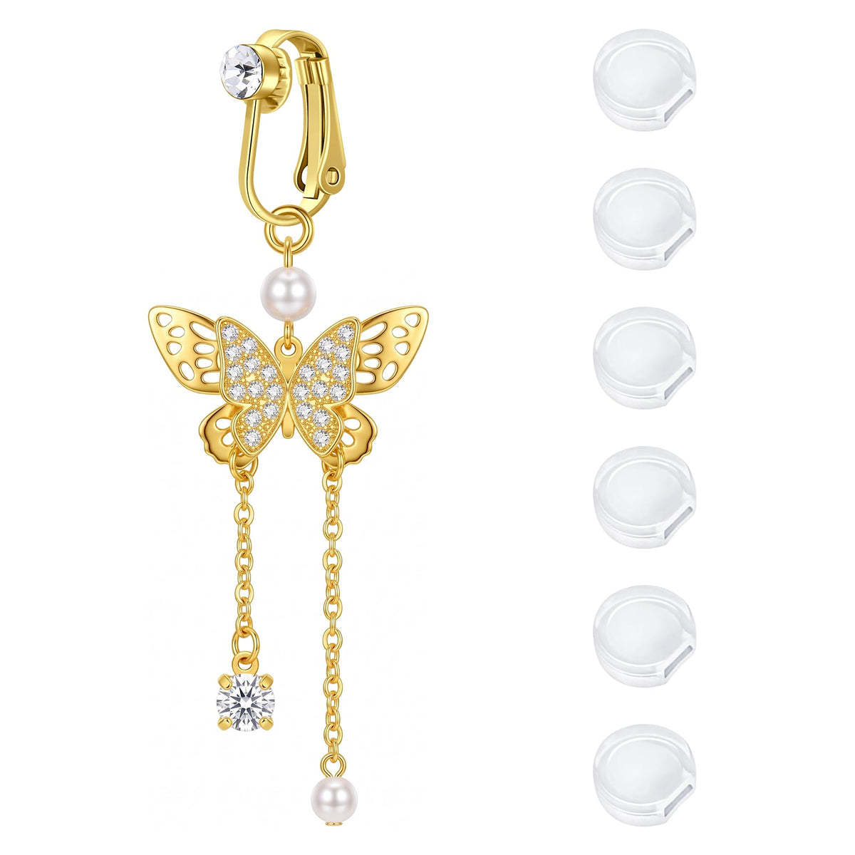 D.Bella Fake Belly Piercing Gold Clip On Belly Button Rings for Women Non Piercing Dangle Navel Jewelry Daily Wear
