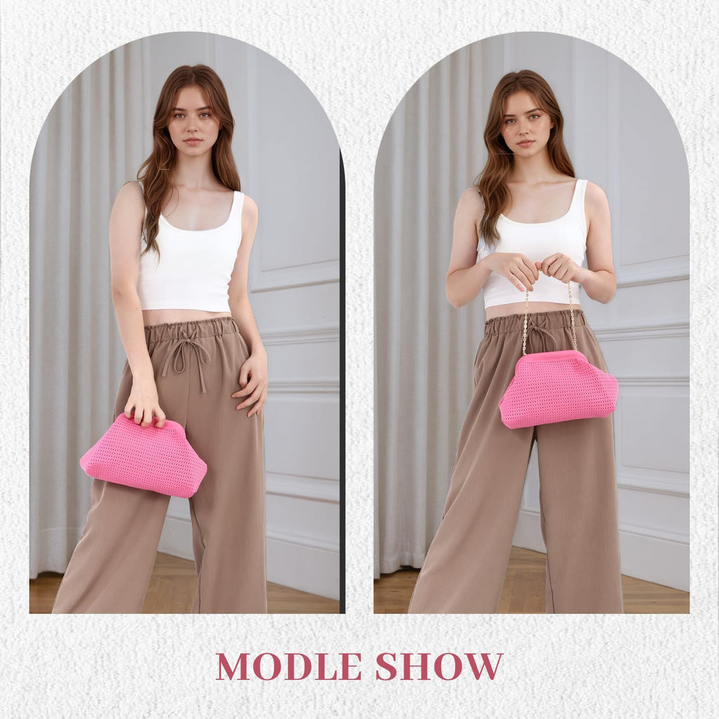 KUANG! Dumpling Clutch Bag for Women Crochet Woven Bags Summer Beach Clutch Crossbody Chain Purses Cloud Handbag