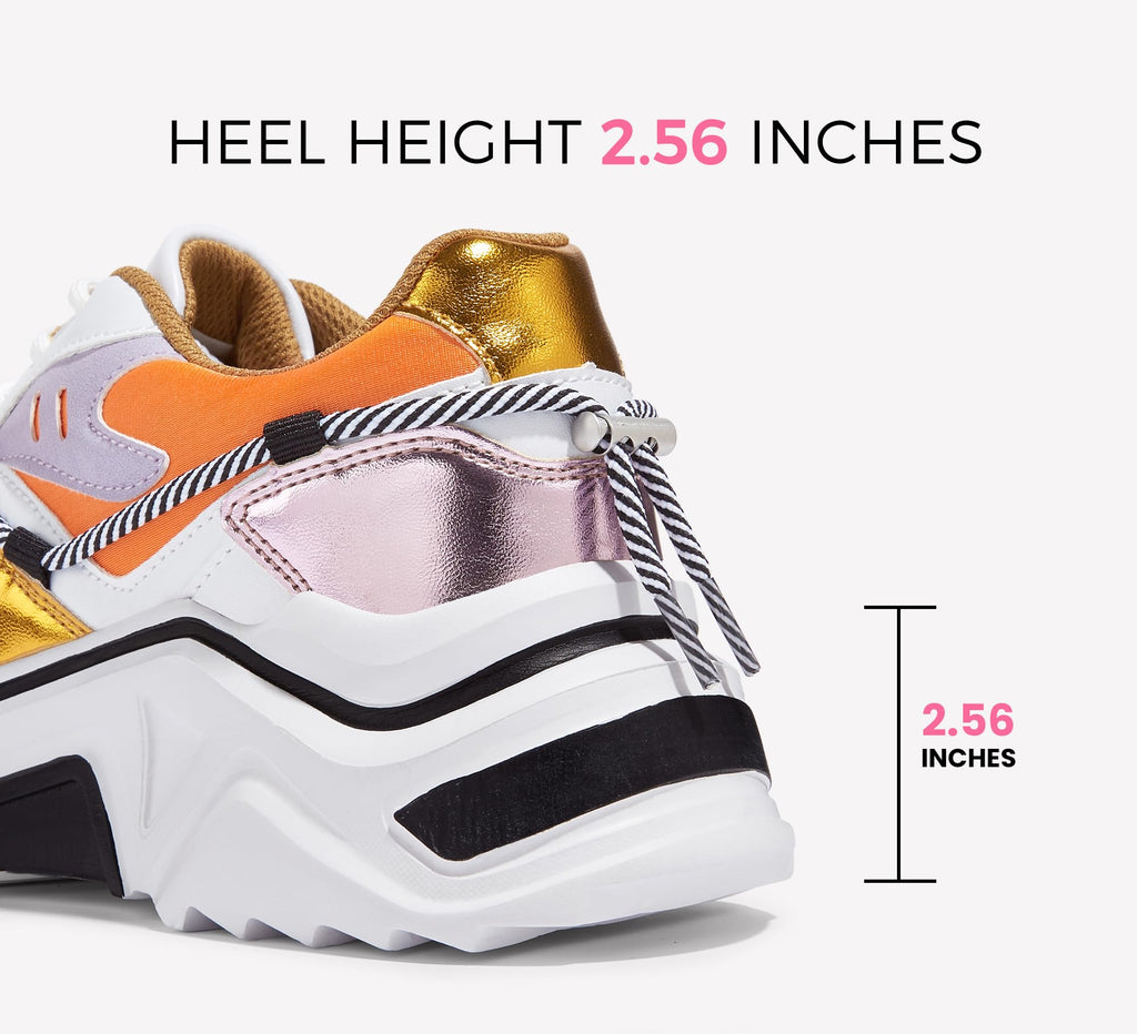 LUCKY STEP Women's Platform Fashion Chunky Dad Sneakers | Colorful | Retro Colorblock | Stylish Cute | Lace-Up Walking Shoes | Anti-Slip