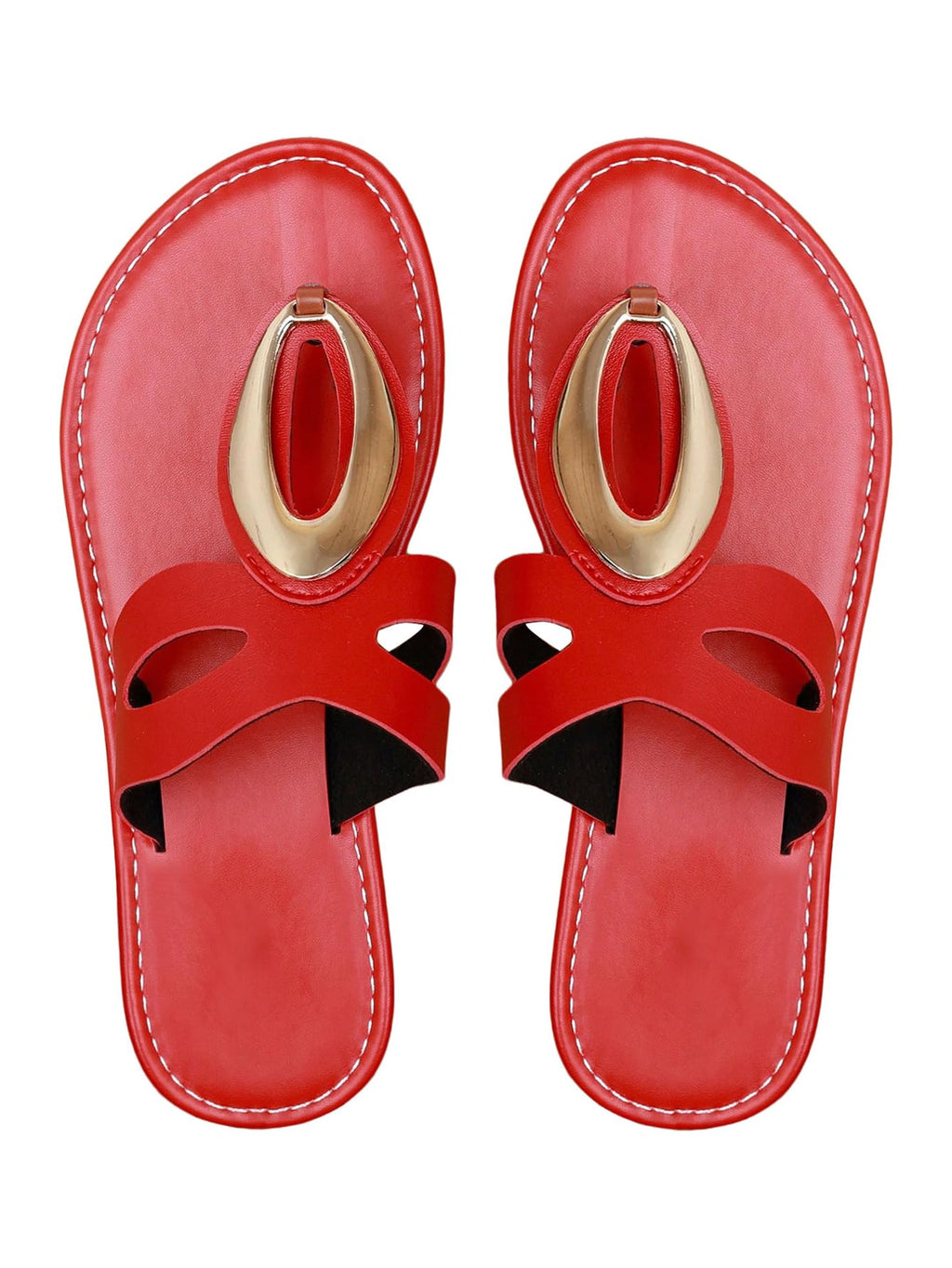 OYOANGLE Women's Metal Open Toe Leather Thong Dressy Sandals Flip Flops | PU Leather Lining, Beach Outings Tropical Vacation Summer Daily Occasions