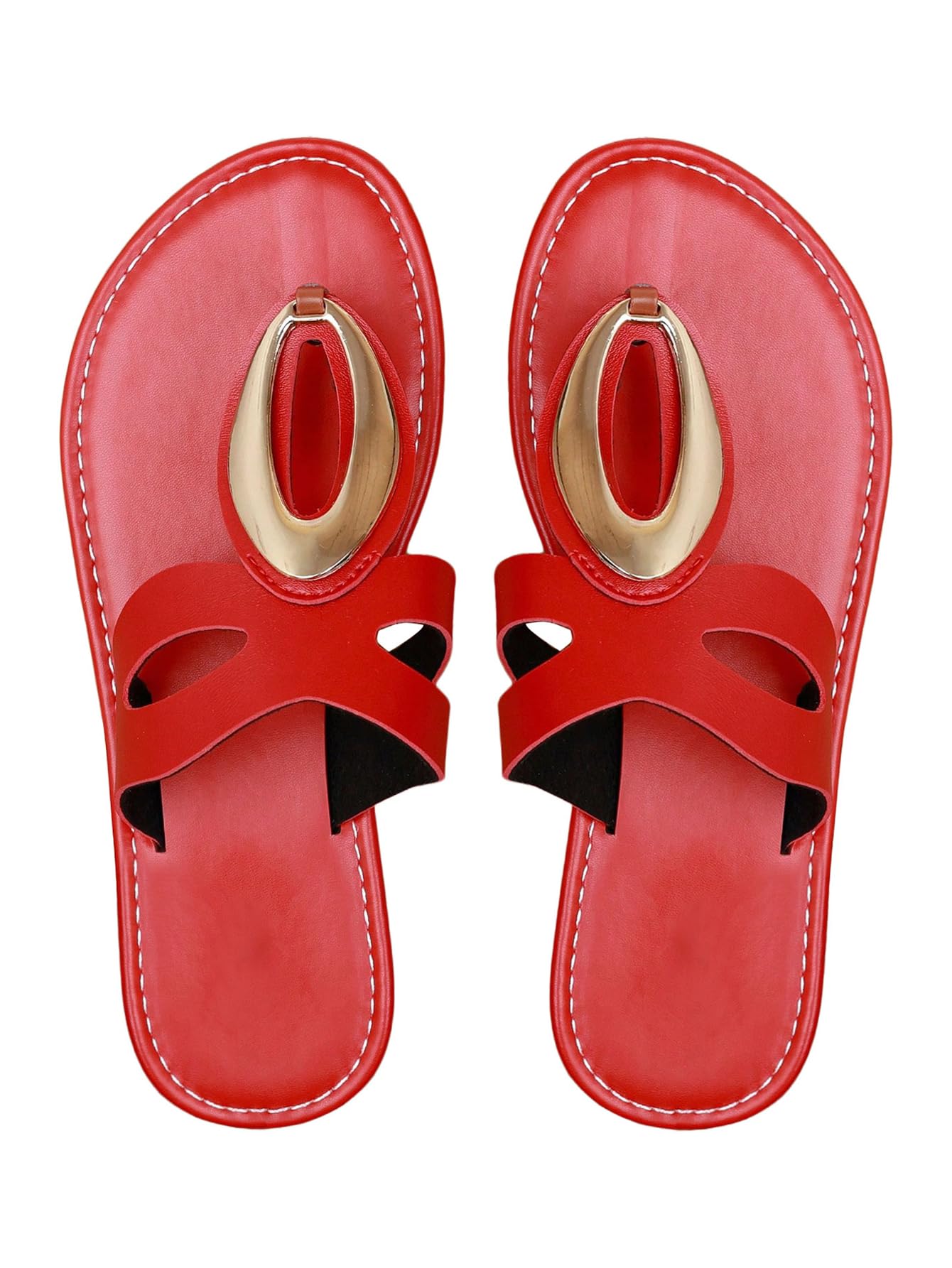 OYOANGLE Women's Metal Open Toe Leather Thong Dressy Sandals Flip Flops | PU Leather Lining, Beach Outings Tropical Vacation Summer Daily Occasions