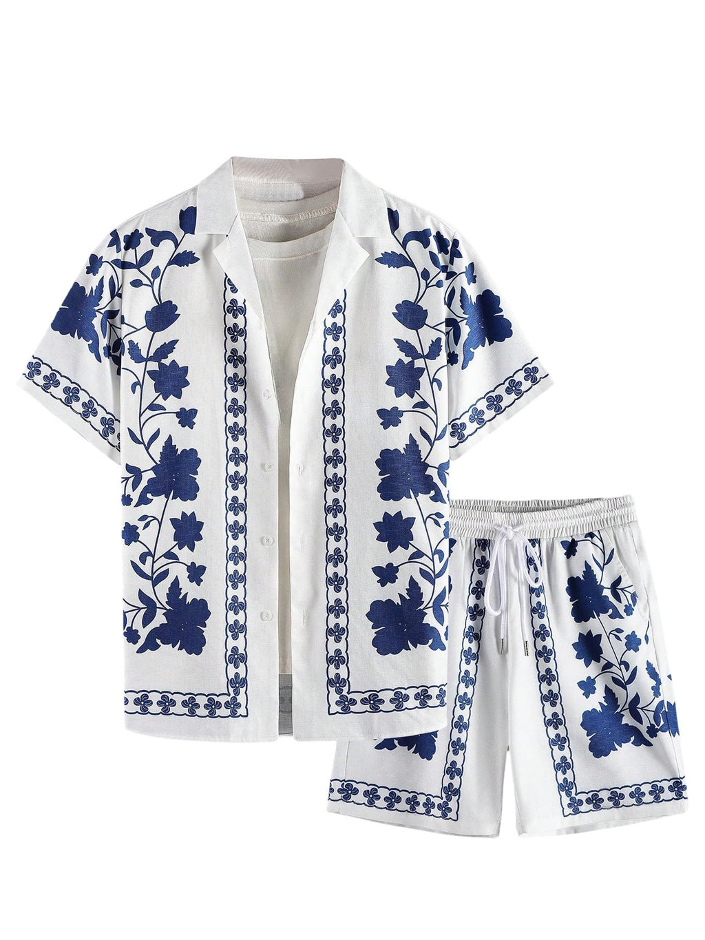 GORGLITTER Men's Beach Cruise Vacation Outfits Floral Shirt and Shorts Sets | Short Sleeve Button Up, Matching Hawaiian Outfits for Couples, Resort Wear