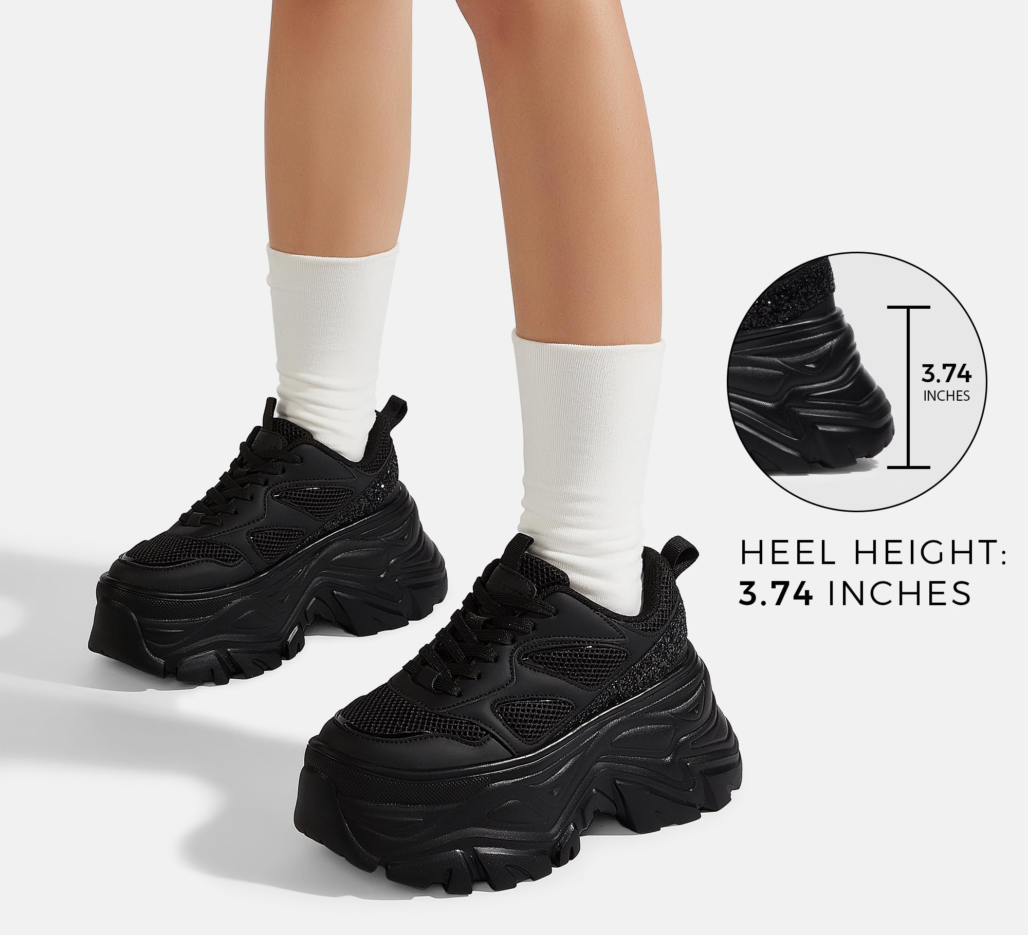 LUCKY STEP Women's Rhinestone Chunky Sneakers Breathable | Lightweight Running Non Slip Breathable Chunky