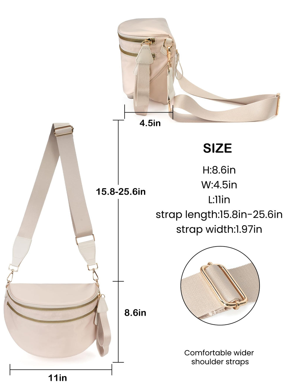 FEIBOON Spacious Nylon Crossbody Bag Bum Bag Handbags Wallets Purses Trendy Shoulder Bag for Women