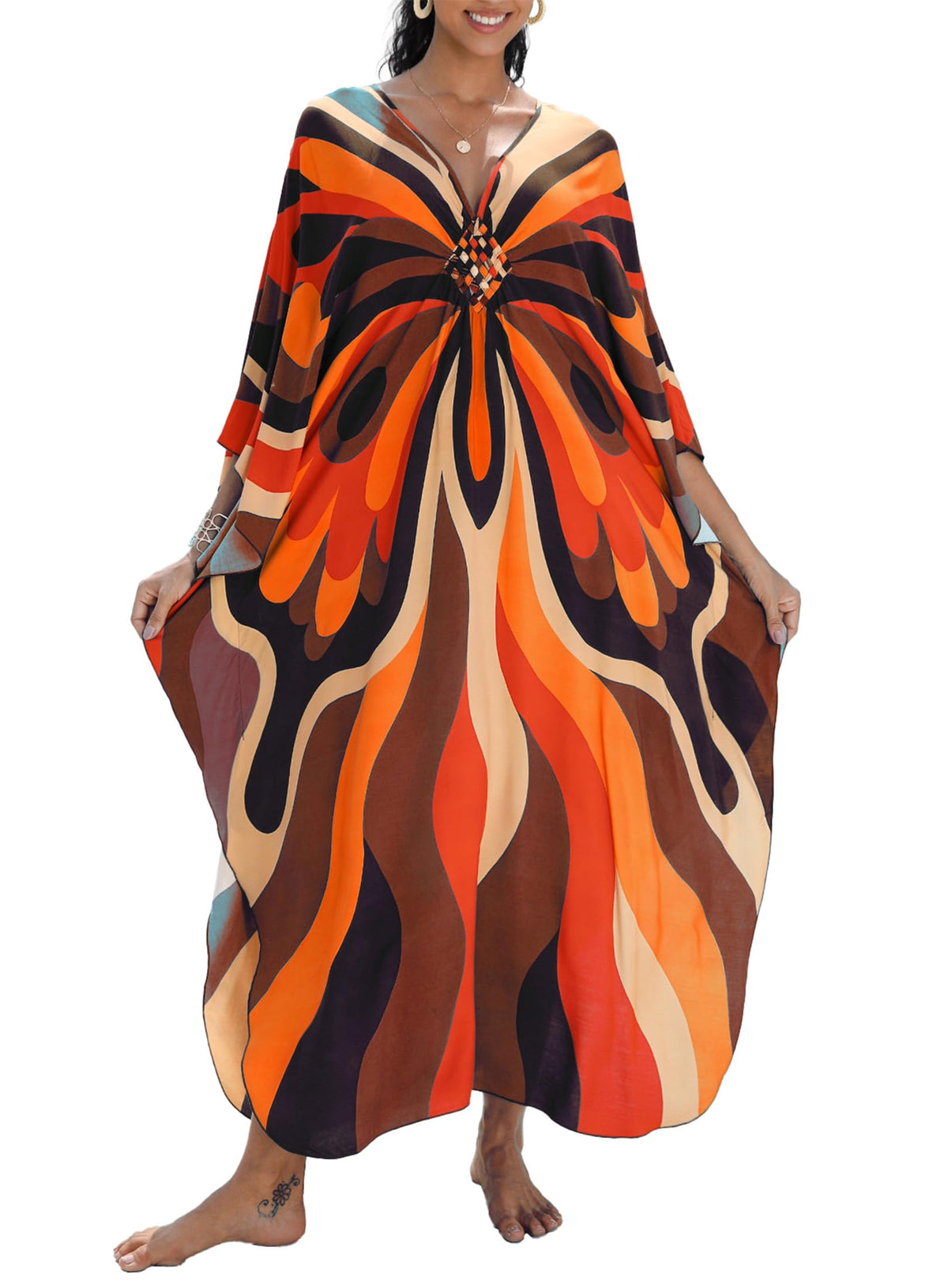Yanziliu Kaftan Dress for Women,Plus Size Hawaiian Batwing Sleeve Beach Cover Up Summer Swimsuit Dresses