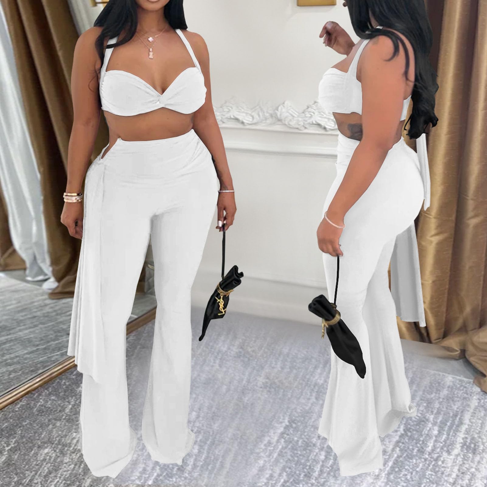Women's Two Piece Outfits Crop Top and Flare Pants Set Club Going Out | Crop Top, Flare Pants Set, Going Out Sets, Two Piece Sets for Women Going Out, Two Piece Concert Outfits, Sexy Club Outfits
