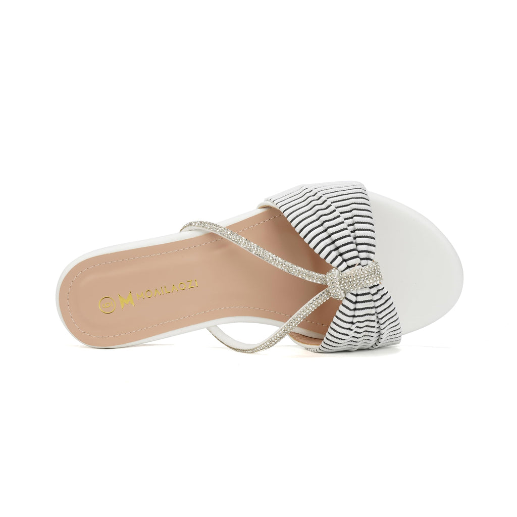 Women's Sandals Rhinestone Strappy Slides With Soft Memory Foam Insole, Dressy Open Toe Beach Slippers Flats for Summer