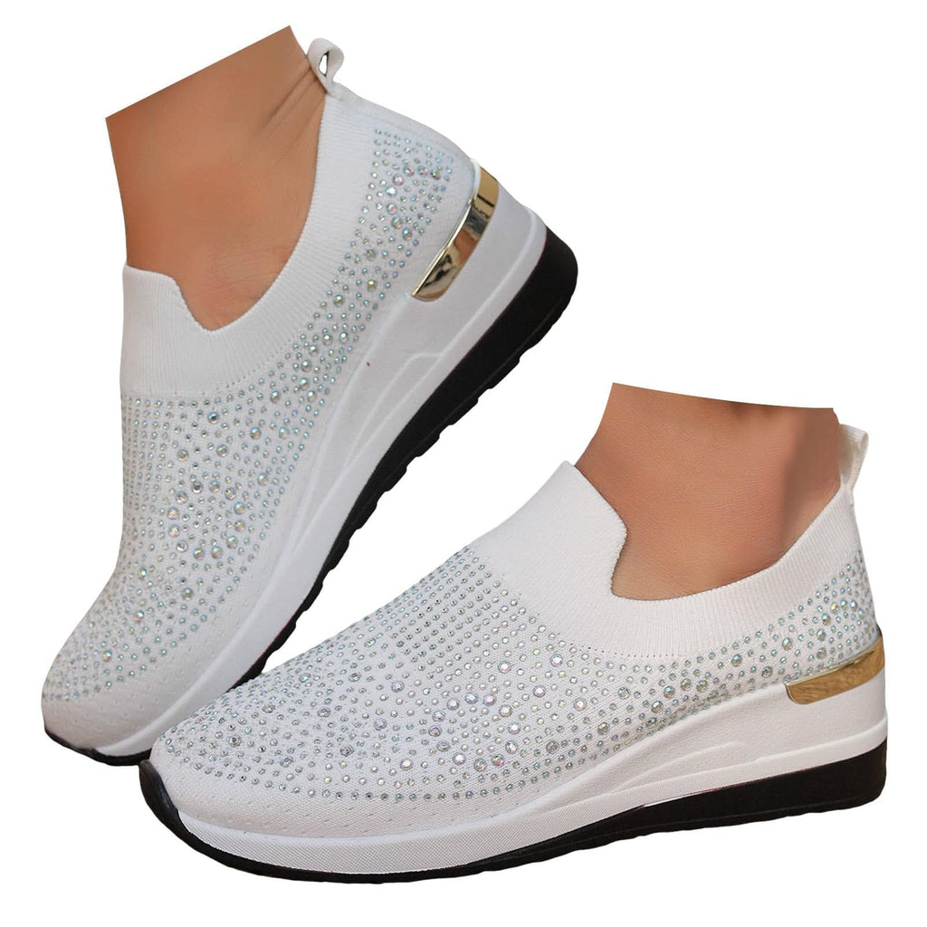 Shoes for Women Dressy Casual,Rhinestone Sneakers for Women Sparkly Bling Women's Rhinestone Mesh Slip-On Summer Shoes Breathable Spakle Glitter Comfortable Orthopedic Wedge Walking Shoes
