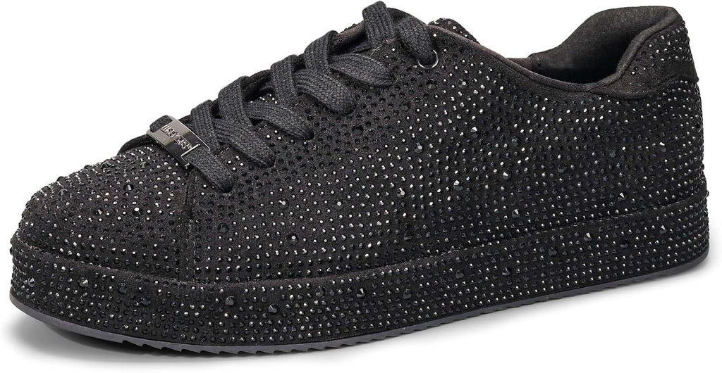 LUCKY STEP Women's Platform Rhinestone Sneakers | Sparkly Fashion Glitter Material|Sparkle Bling Bedazzled|Wedding Bridal Shiny Shoes