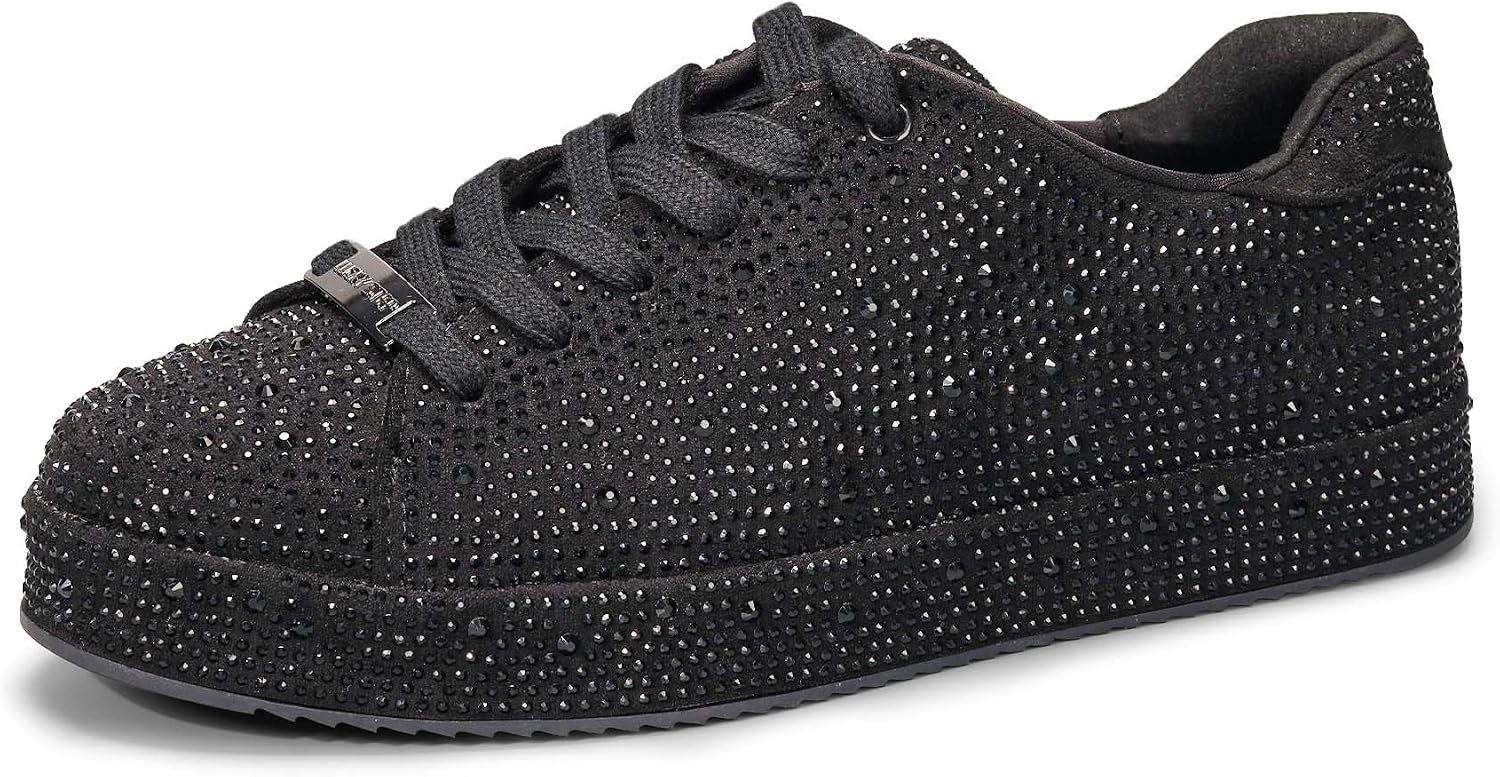 LUCKY STEP Women's Platform Rhinestone Sneakers | Sparkly Fashion Glitter Material|Sparkle Bling Bedazzled|Wedding Bridal Shiny Shoes