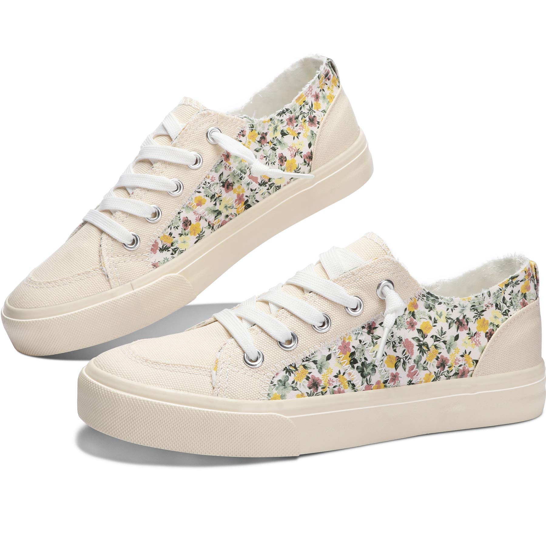 Obtaom Women's Play Fashion Sneaker White Color Washed and Leopard Canvas Slip on Shoes