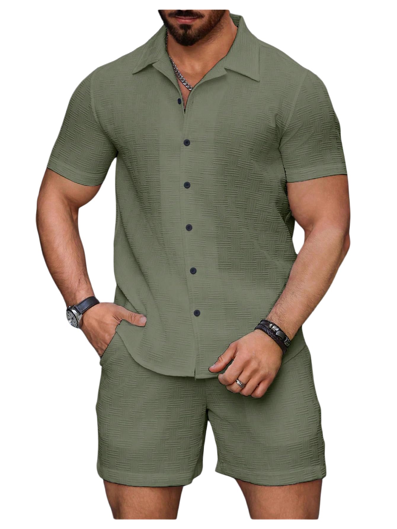 GORGLITTER Men's Vacation Summer Cruise Outfits 2 Piece Linen Shorts Sets | Beach All White Outfits, Short Sleeve Button Up Shirt, Matching Sets Clothing, Old Money Clothes